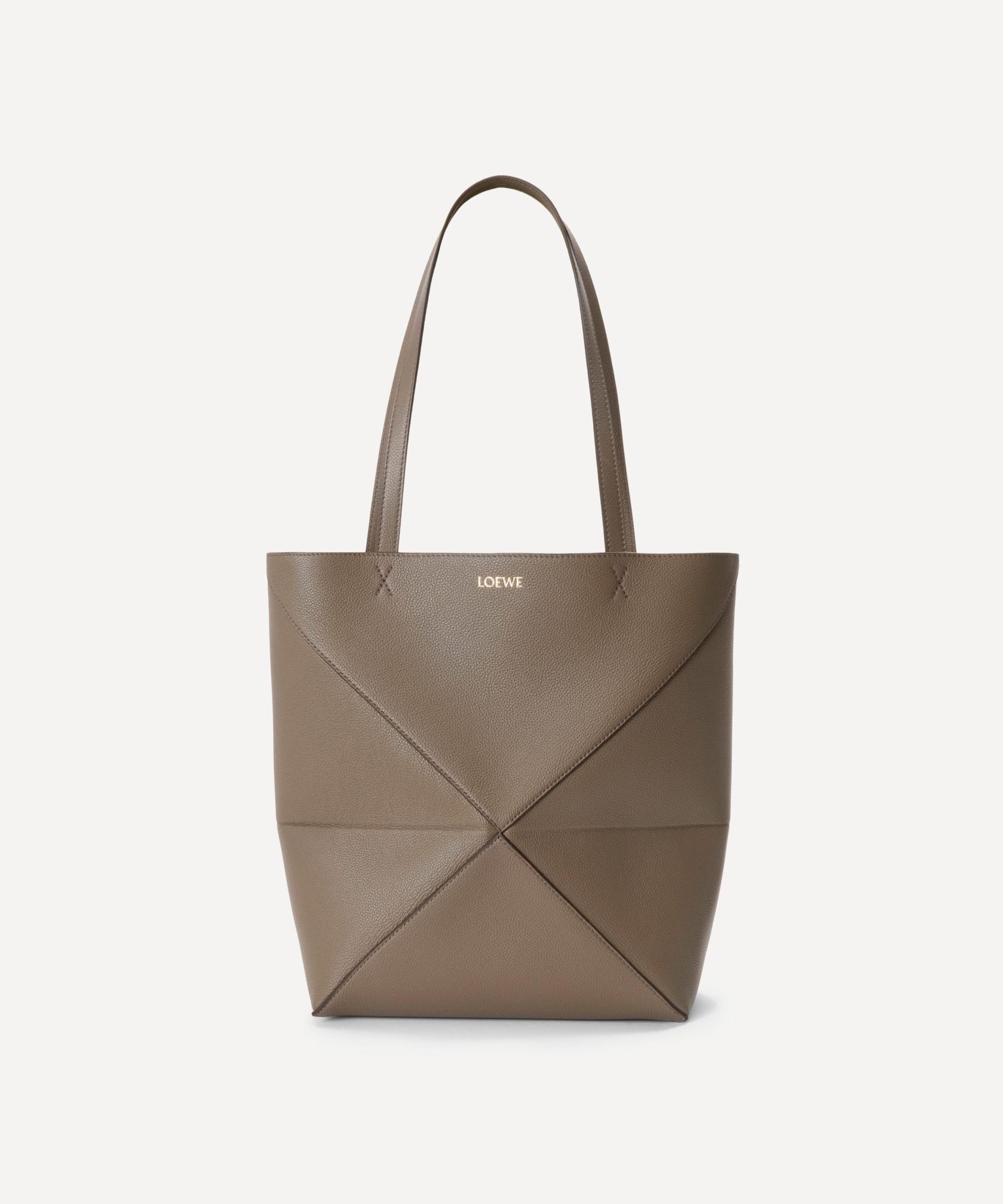 Loewe Puzzle Fold Taupe Leather Tote Bag