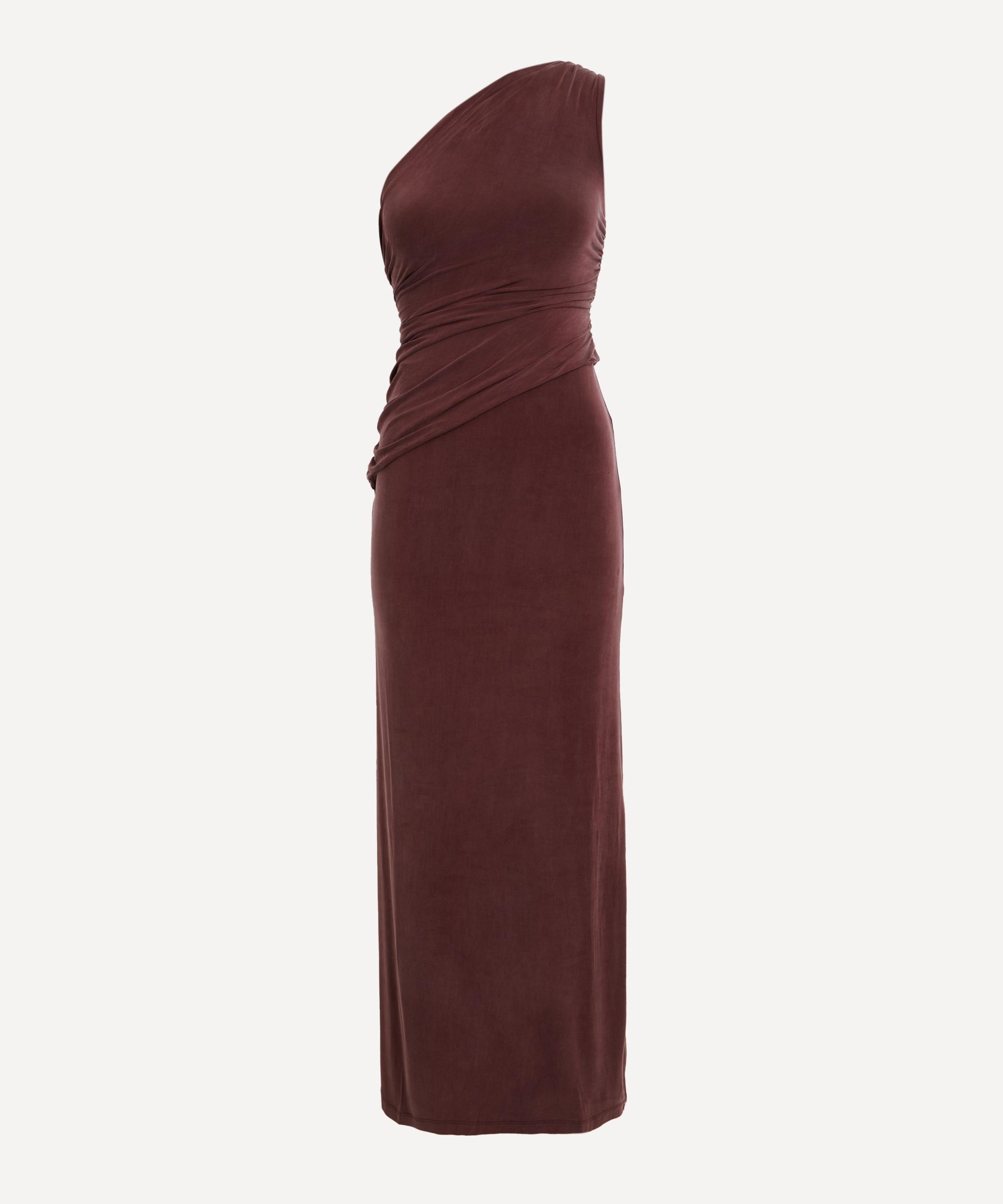 Peachy Den Amelia One-Shoulder Hot Choc Maxi Dress