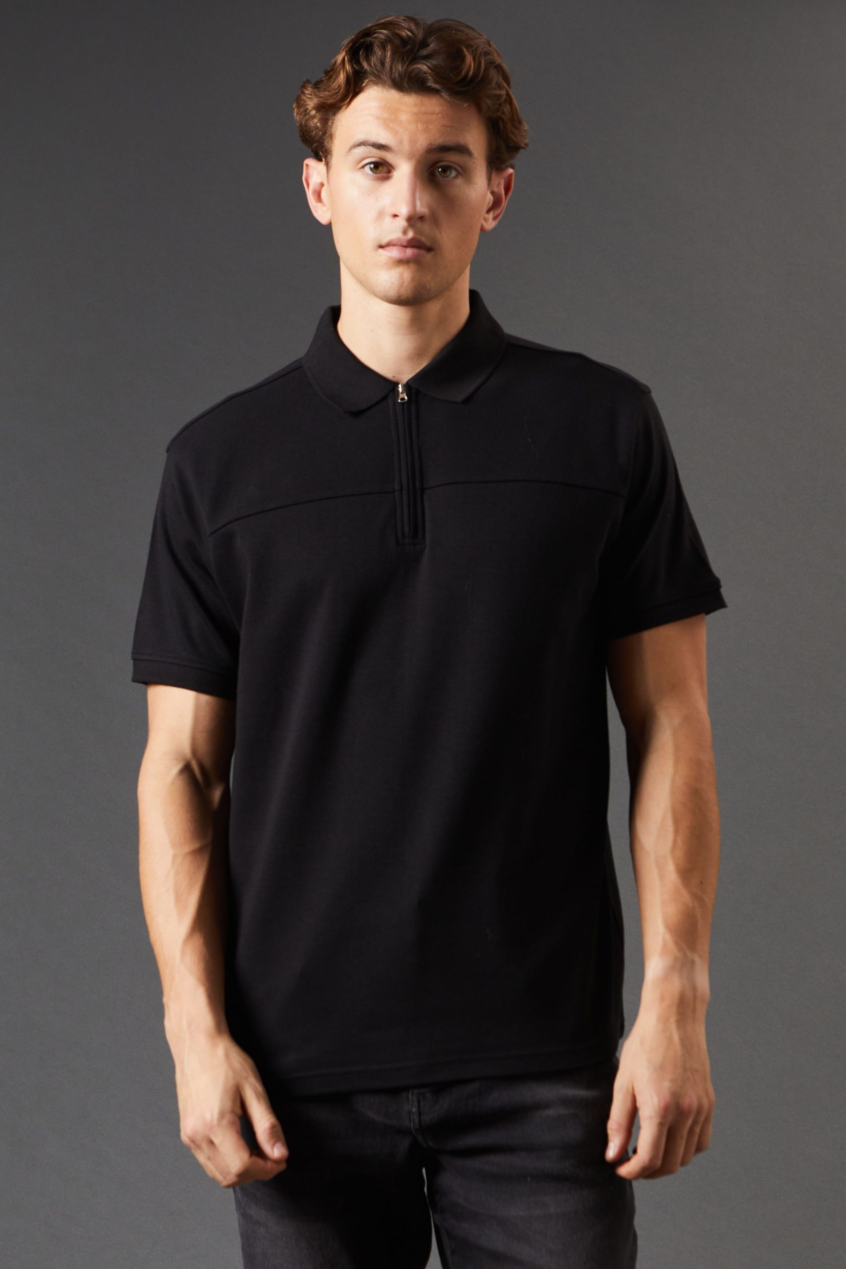 Yoke Detail Zip Polo Shirt