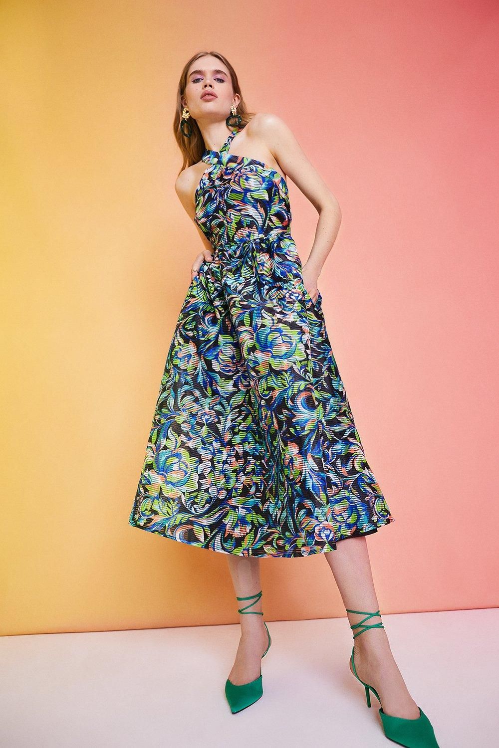 Alexandra Farmer Stripe Organza Halter Dress