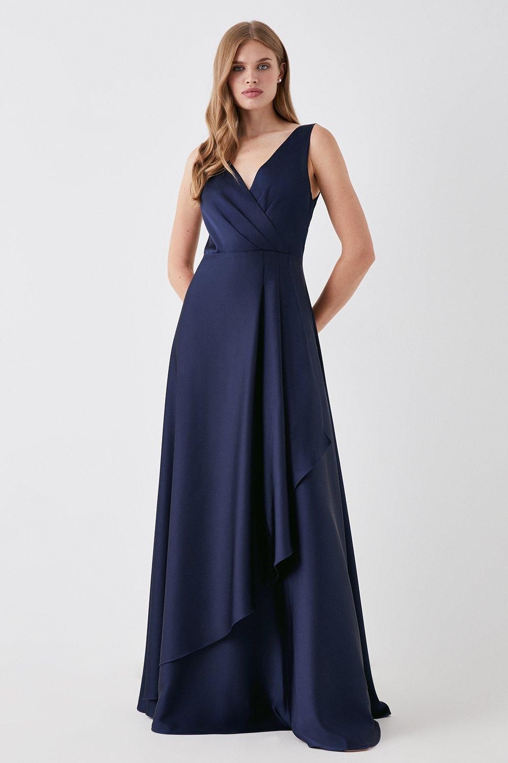 Wrap Top A Line Satin Bridesmaids Dress