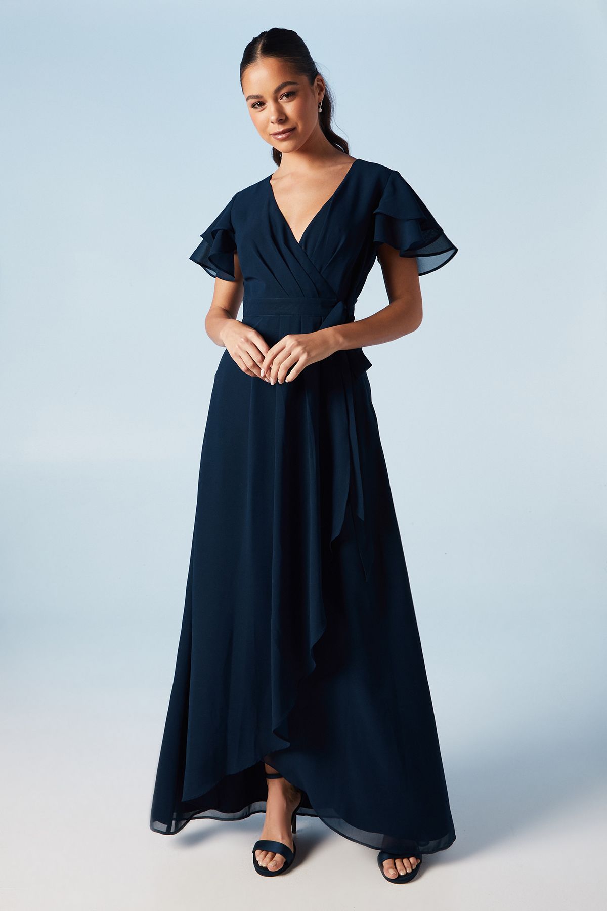 Wrap Waist Short Sleeve Bridesmaid Maxi Dress