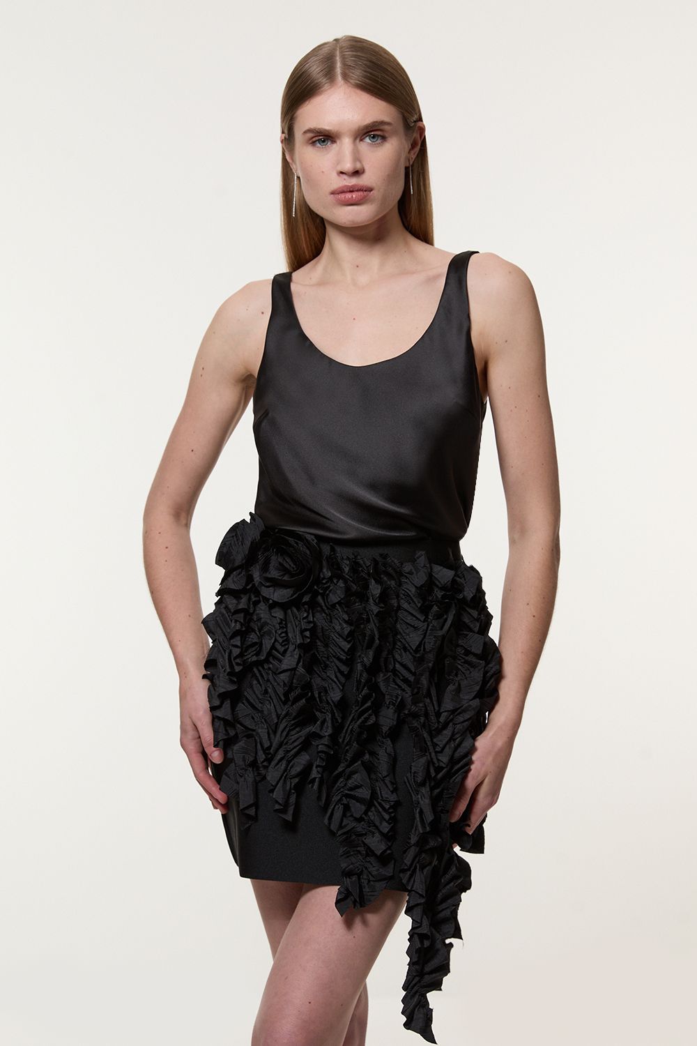 Figure Form Bandage Knit Woven Rosette Detail Mini Skirt