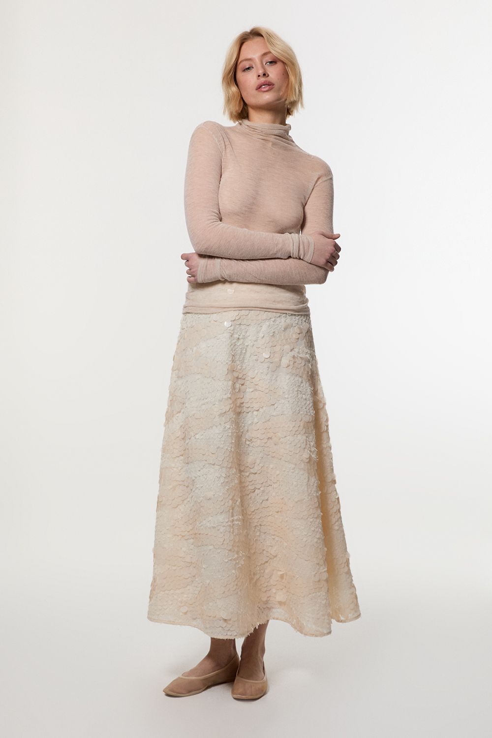 Textured Sequin Woven Midi Skirt