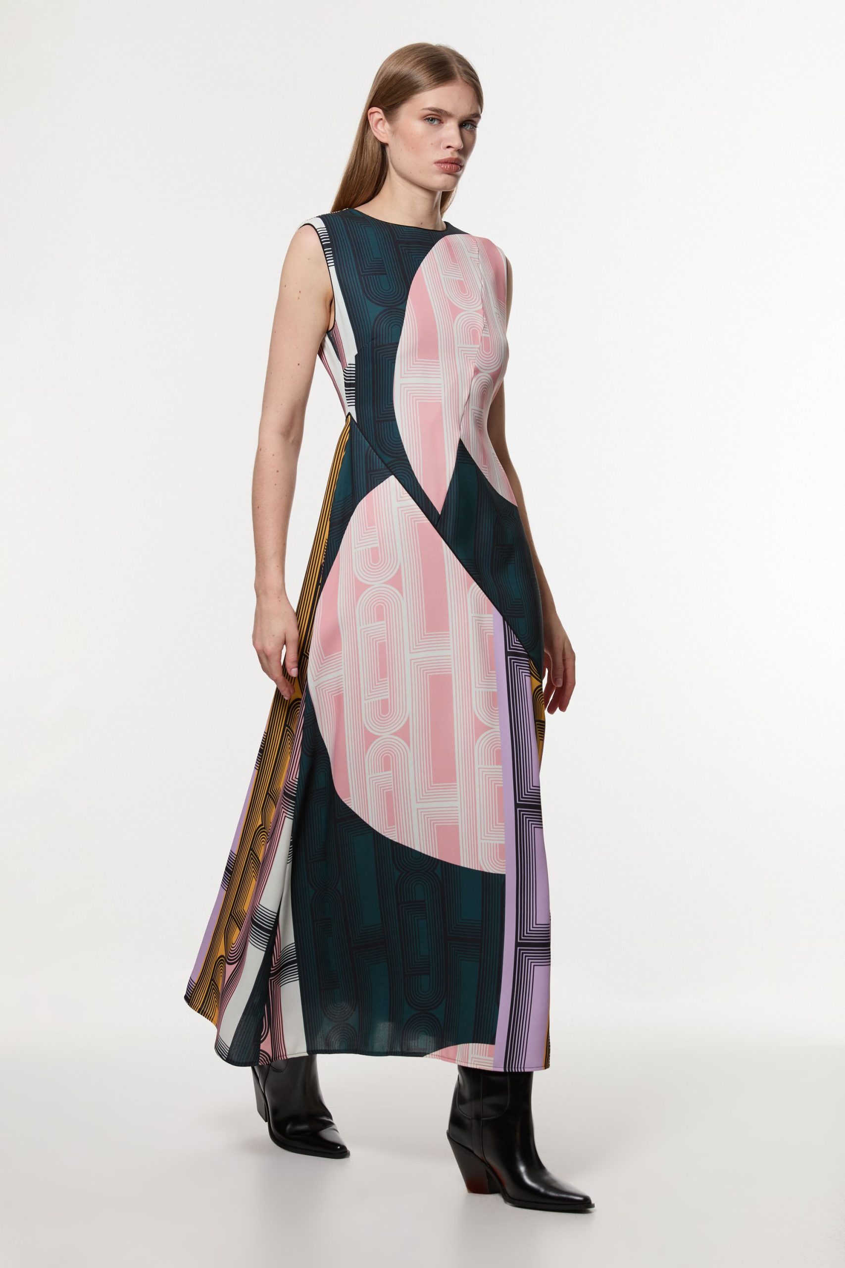 Amelia Graham Petite Soft Tailored Printed Full Midaxi Dress