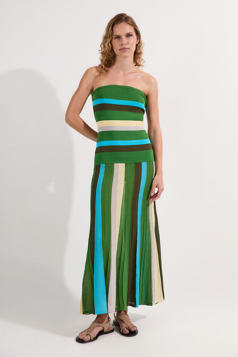 Striped Bardot Knit Maxi Dress