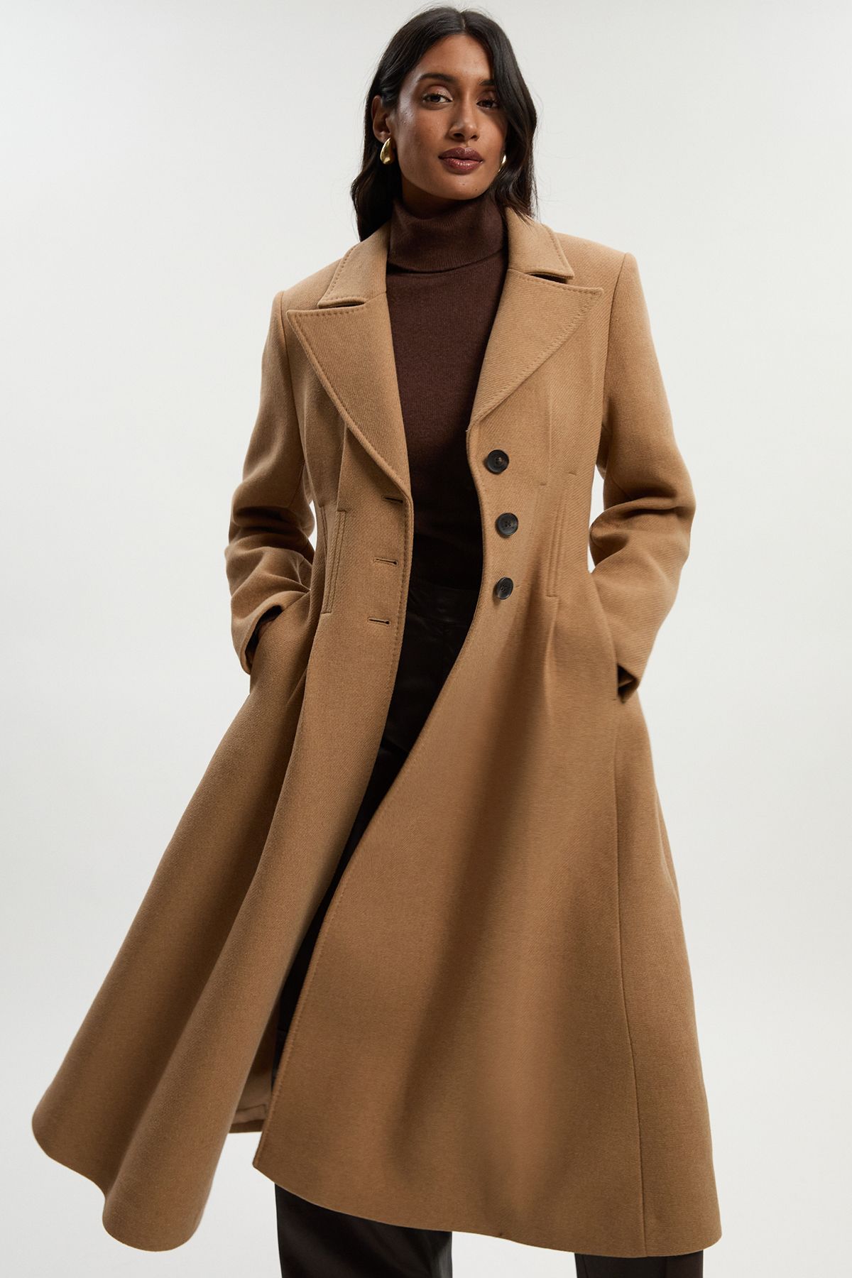 Wool Corset Detail Full Skirted Tailored Maxi Coat