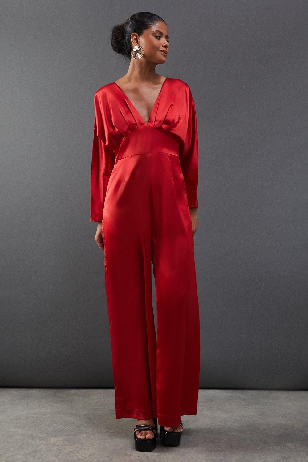Satin Batwing Wide Leg Jumpsuit