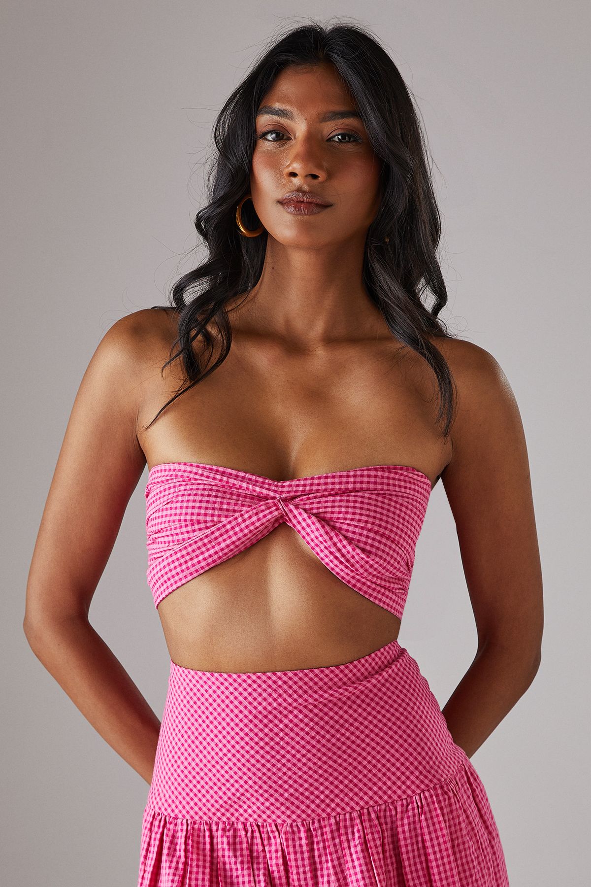 Gingham Twist Front Bandeau Top