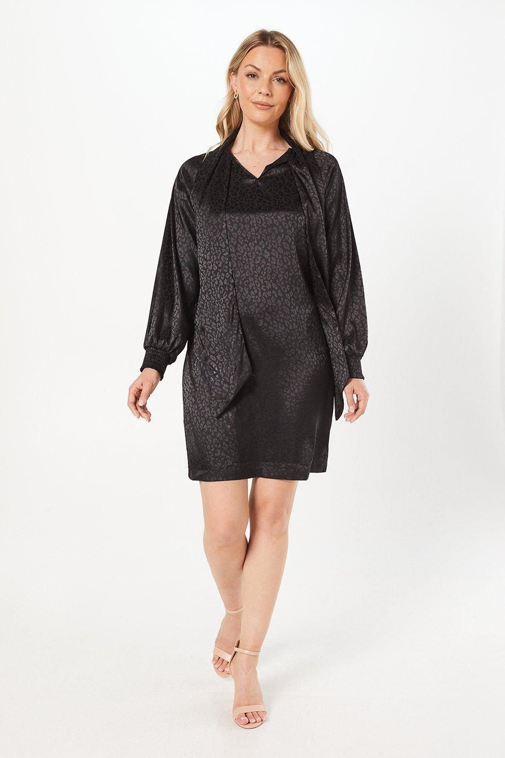 Jacquard Satin Pussybow Shift Dress