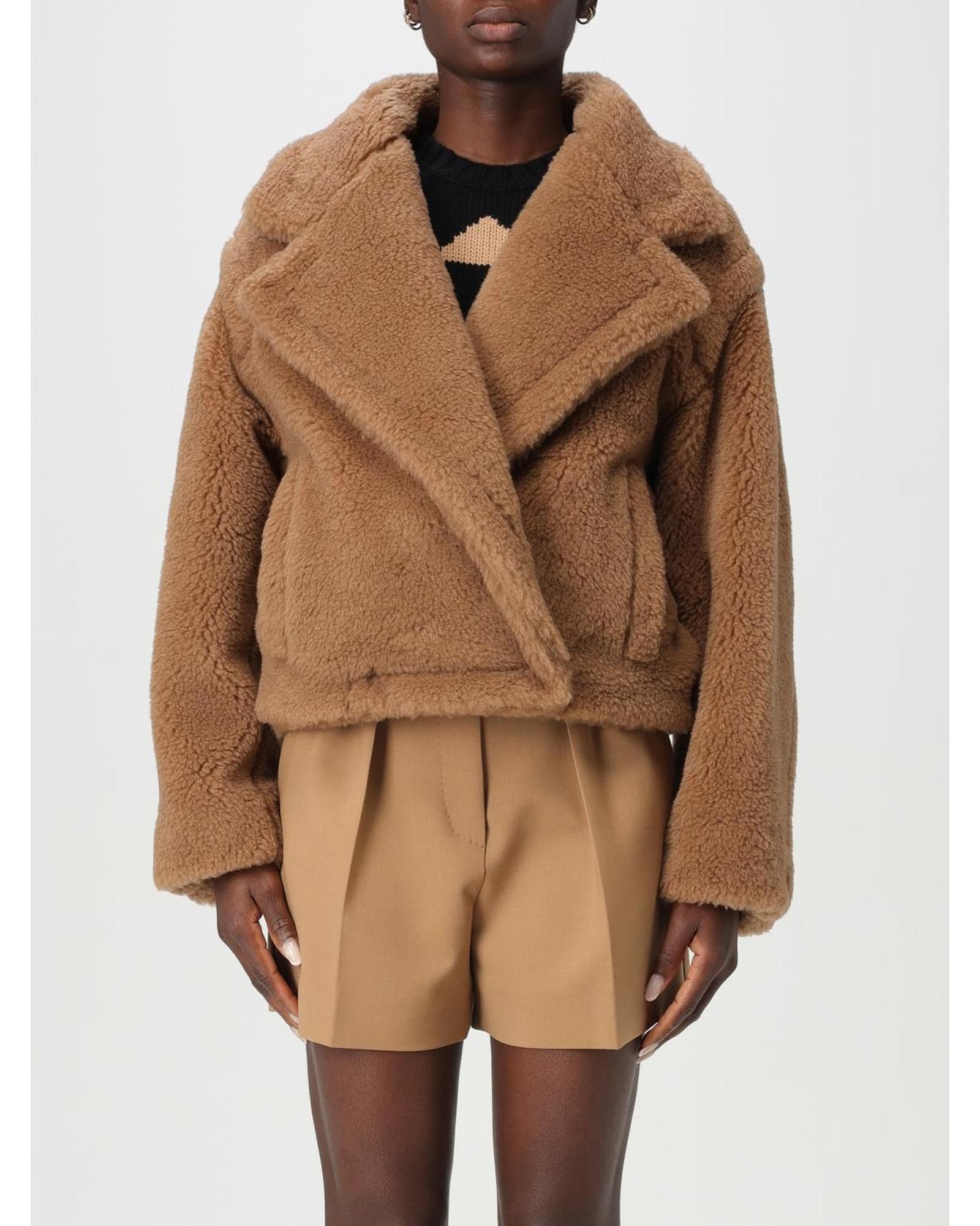 Teddy Bear Coat Cropped Shearling- Camel