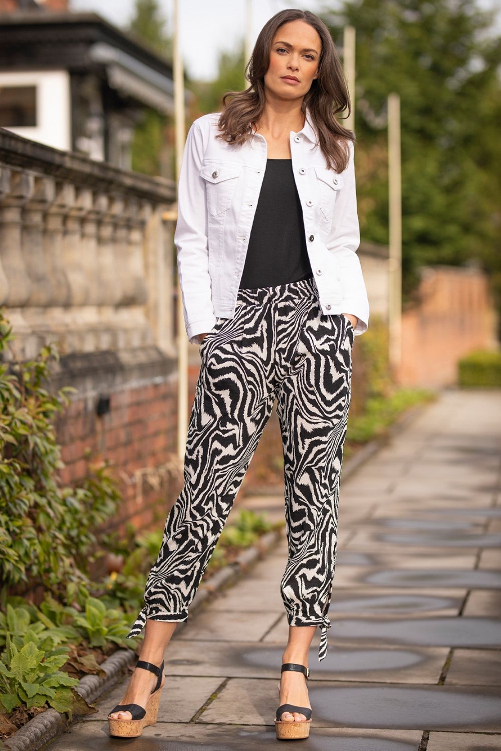 Zebra Print Tie Hem Cropped Trousers