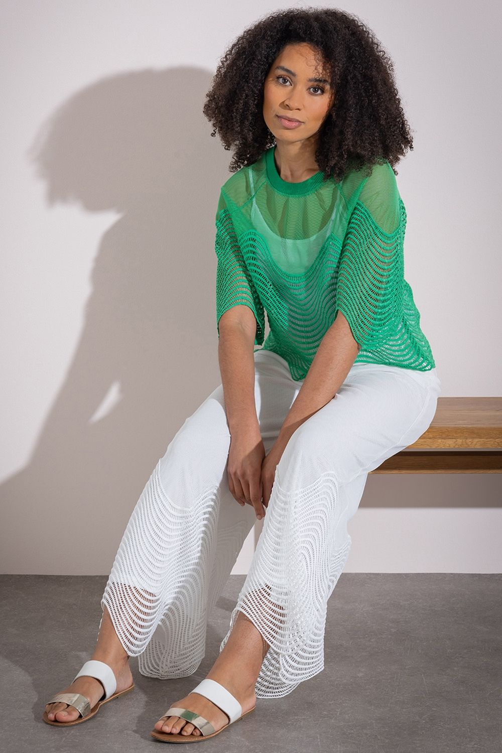 Wide Leg Pull On Mesh Trousers