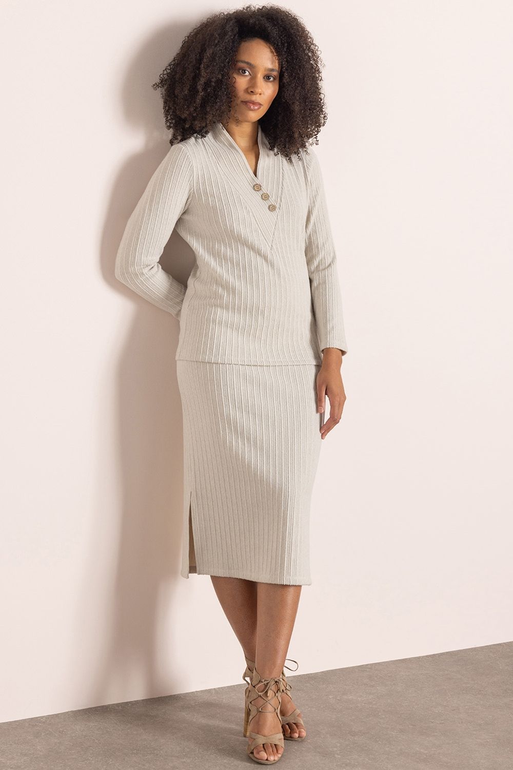 Brushed Rib Knit Midi Skirt