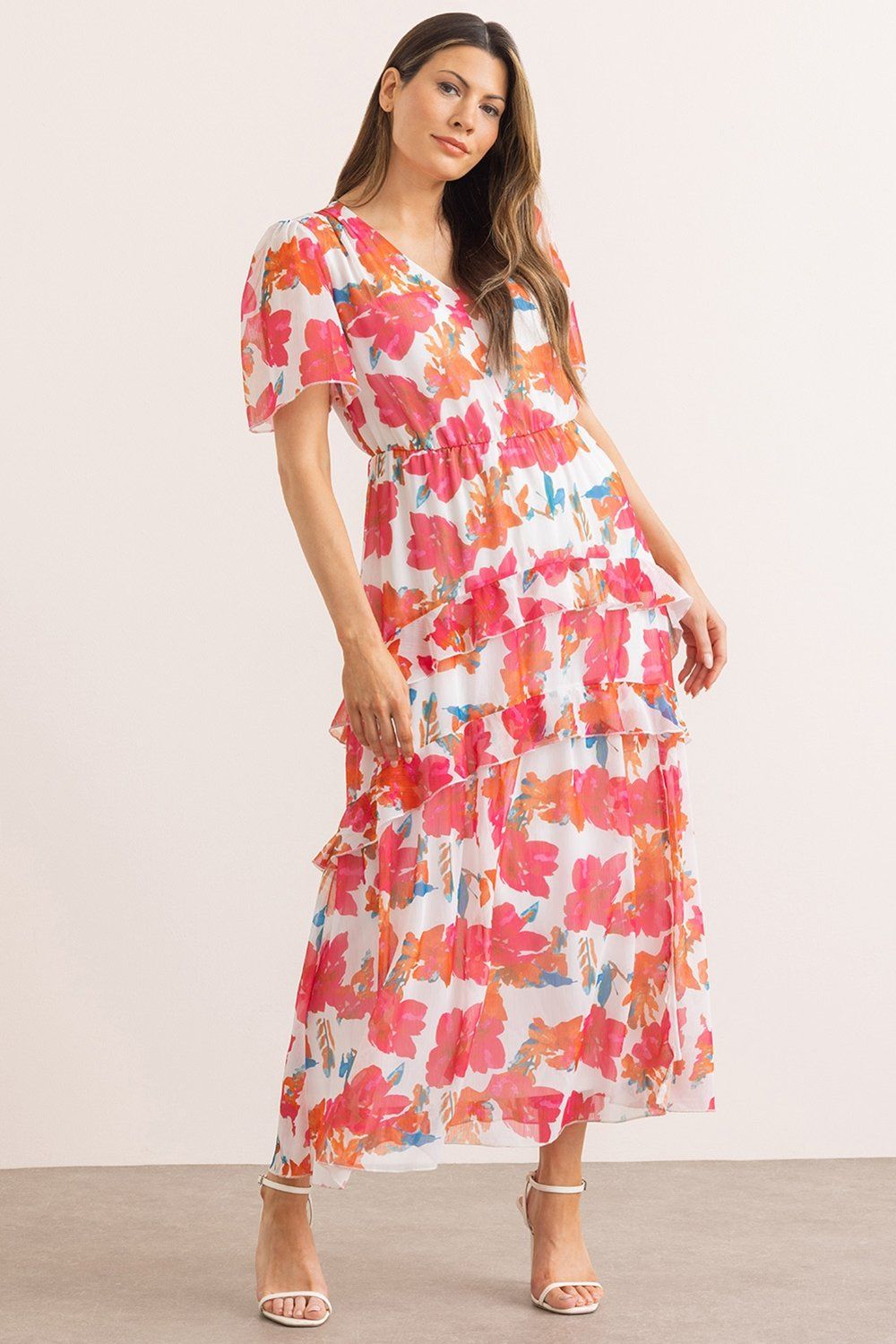 Floral Print Short Sleeve Maxi Dress