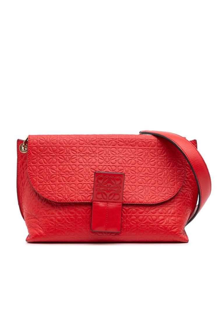 Preloved Textured Leather Shoulder Bag with Adjustable Strap and Flap