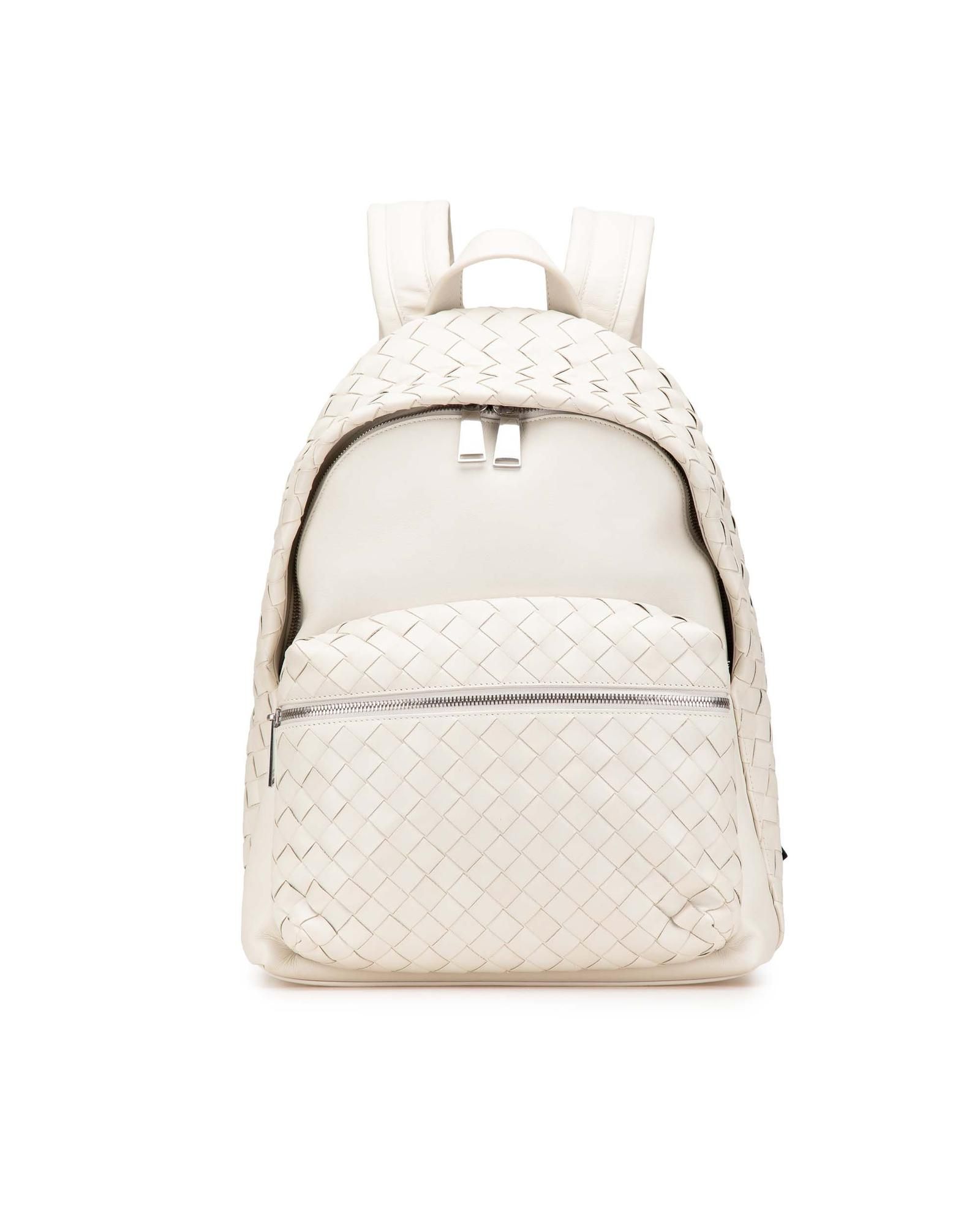 Preloved Intrecciato Leather Backpack- White