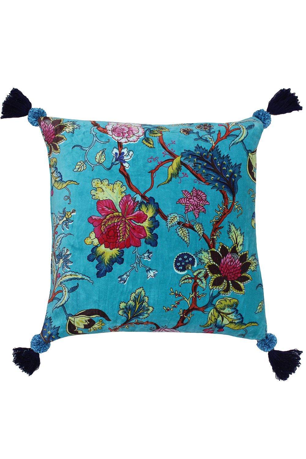 Tree of Life Chinoiserie Floral Tasselled Soft Velvet Cushion