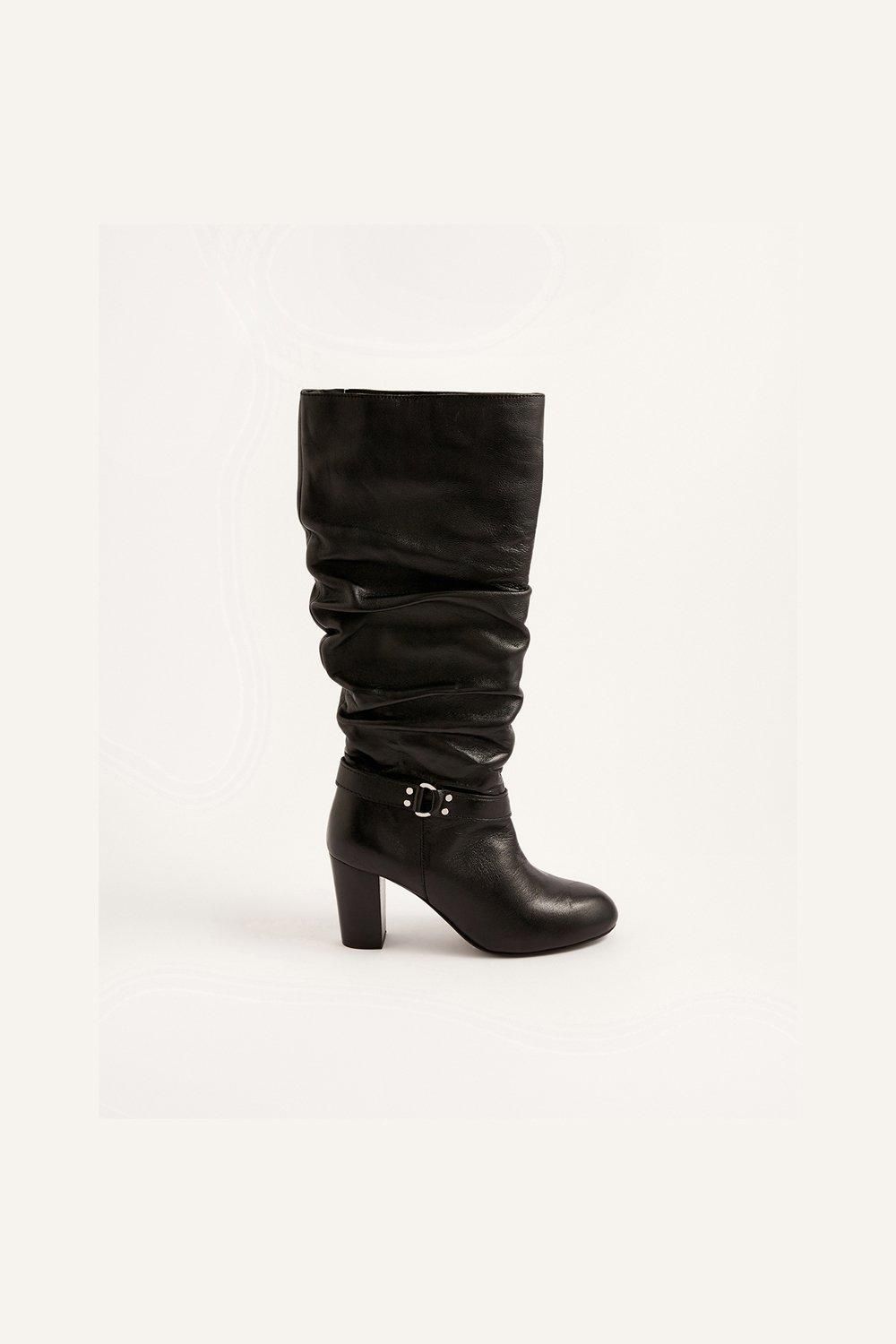 'Belle' Buckle Slouch Leather Boots