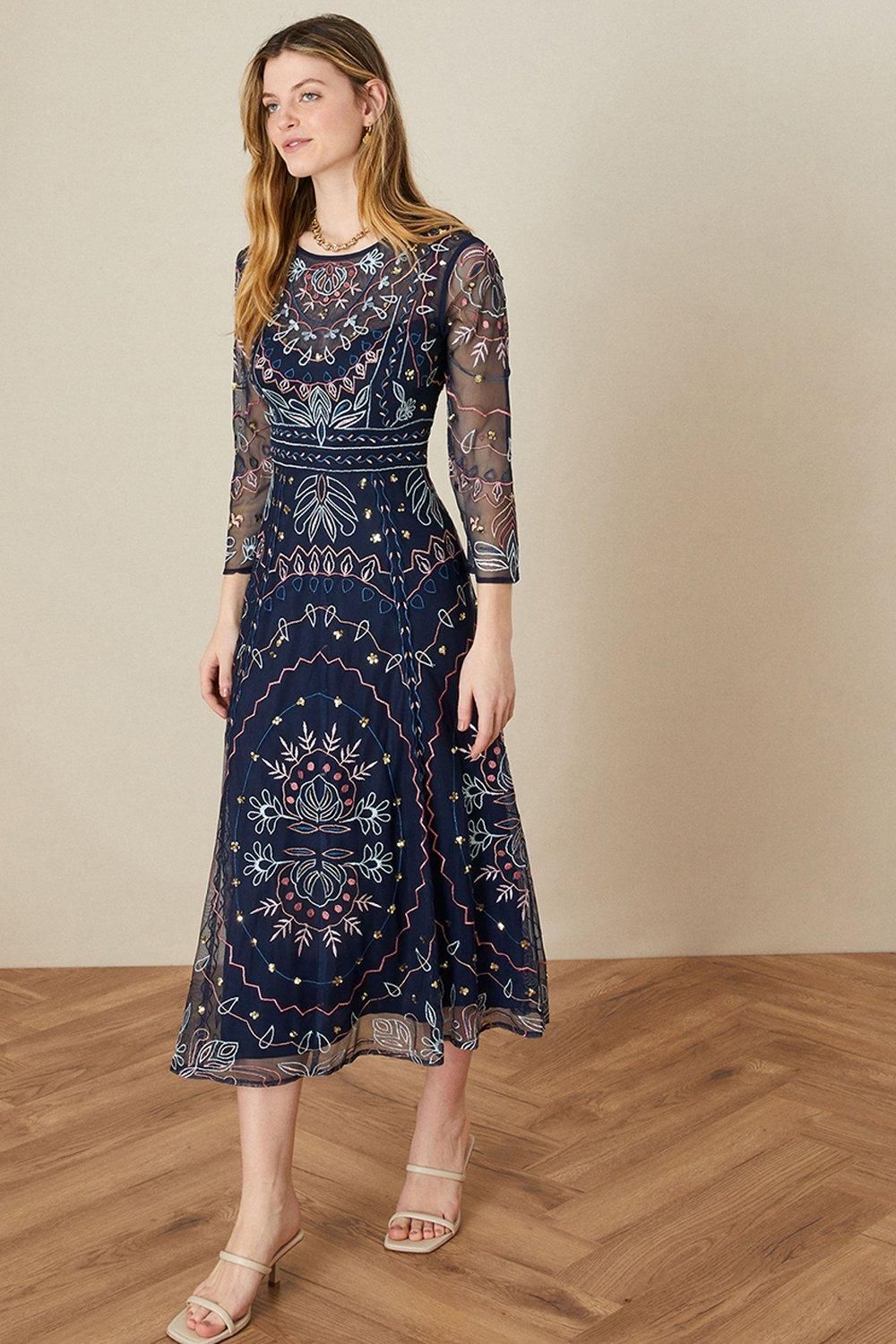'Jeannine' Embellished Midi Dress