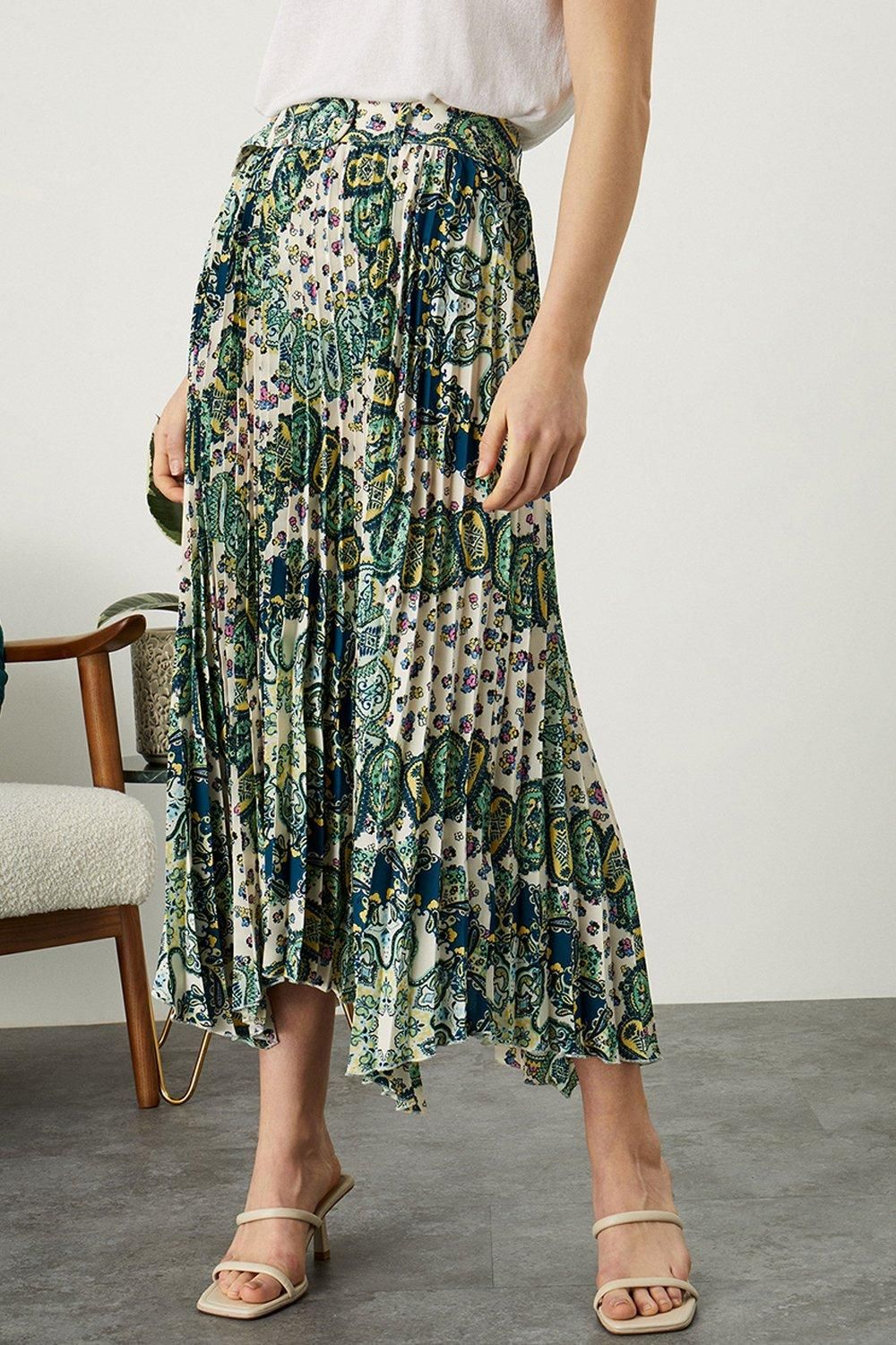 'Safiya' Pleated Print Midi Skirt