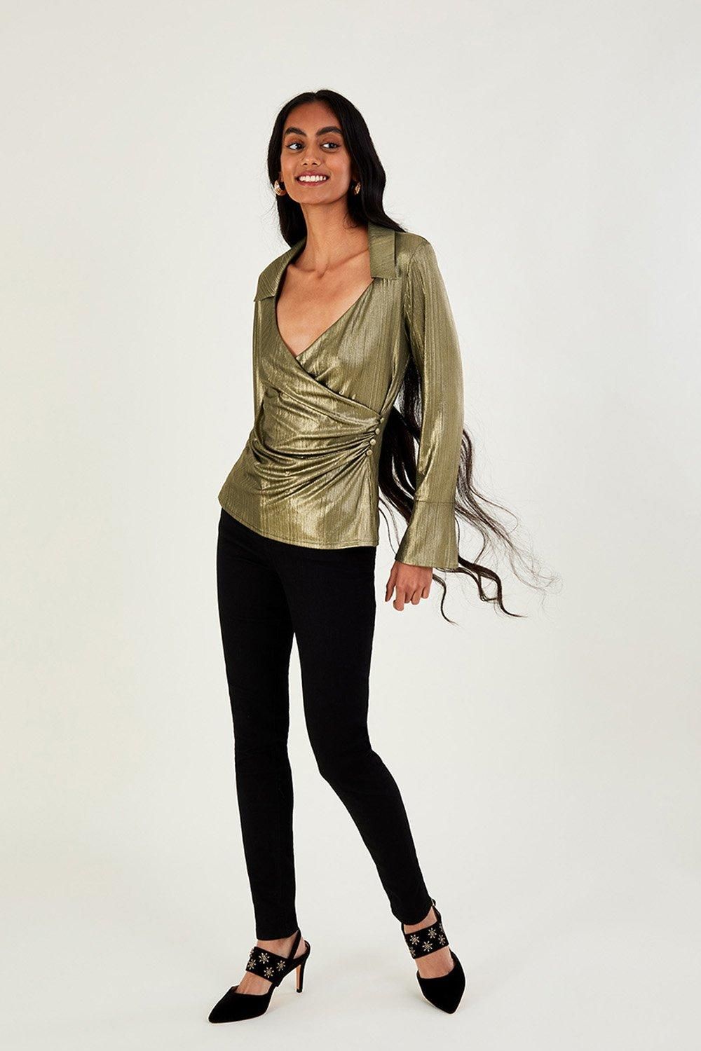 'Angela' Foil Wrap Blouse