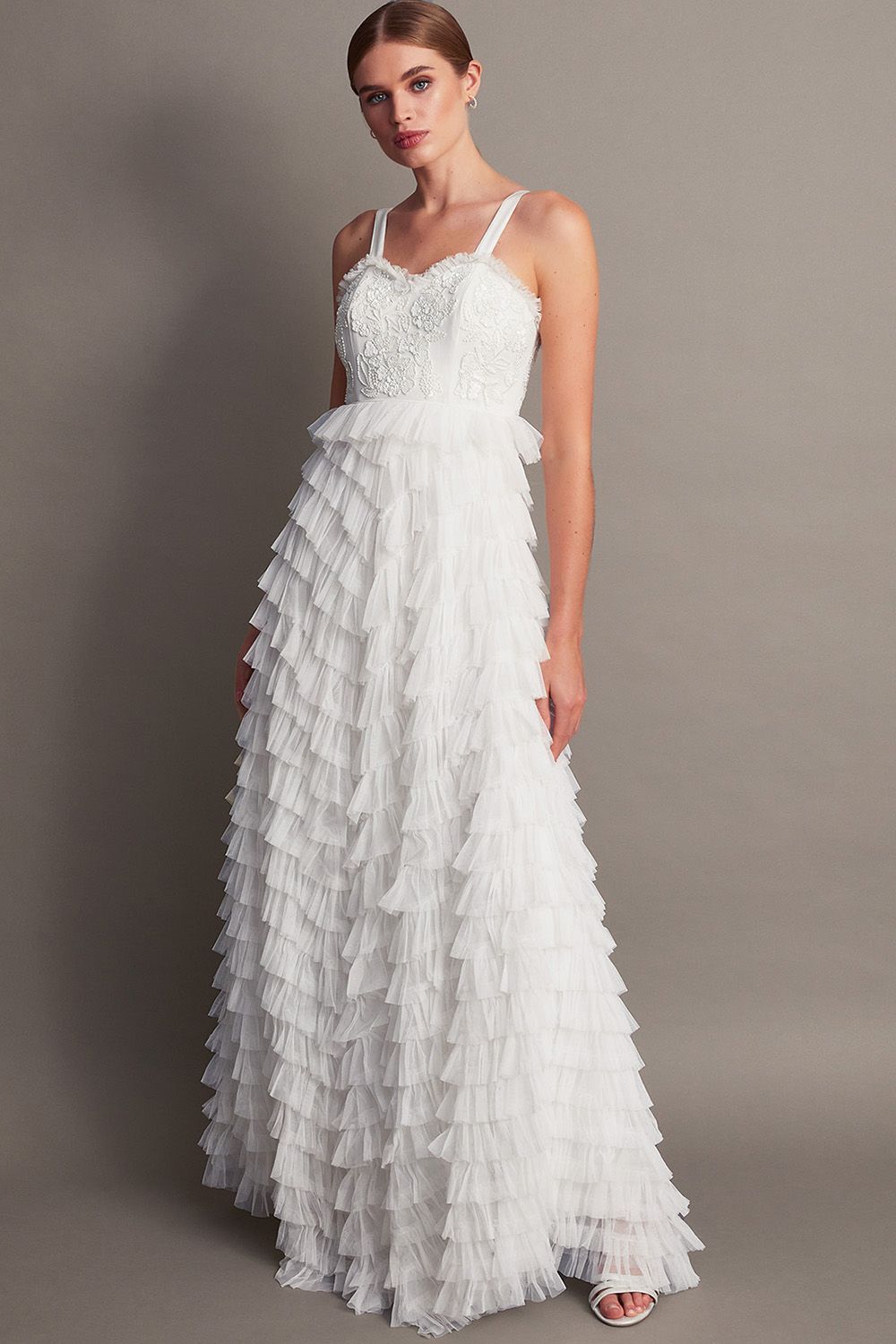 Ellen Ruffle Maxi Bridal Dress Ivory