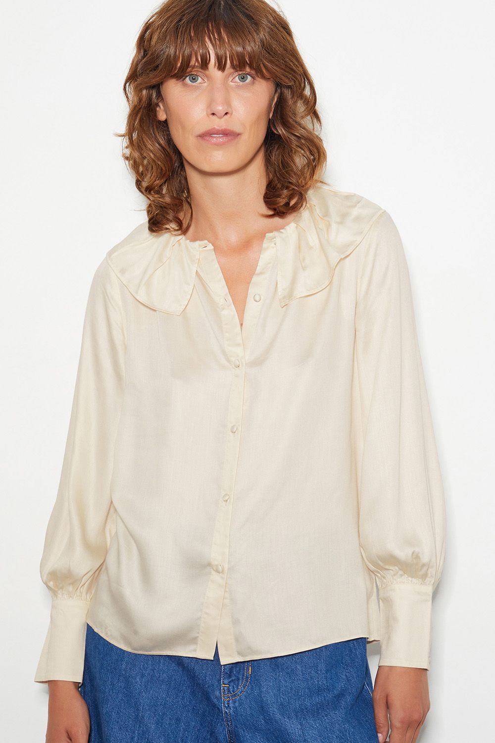 Daisy Frill Collar Satin Blouse Ivory