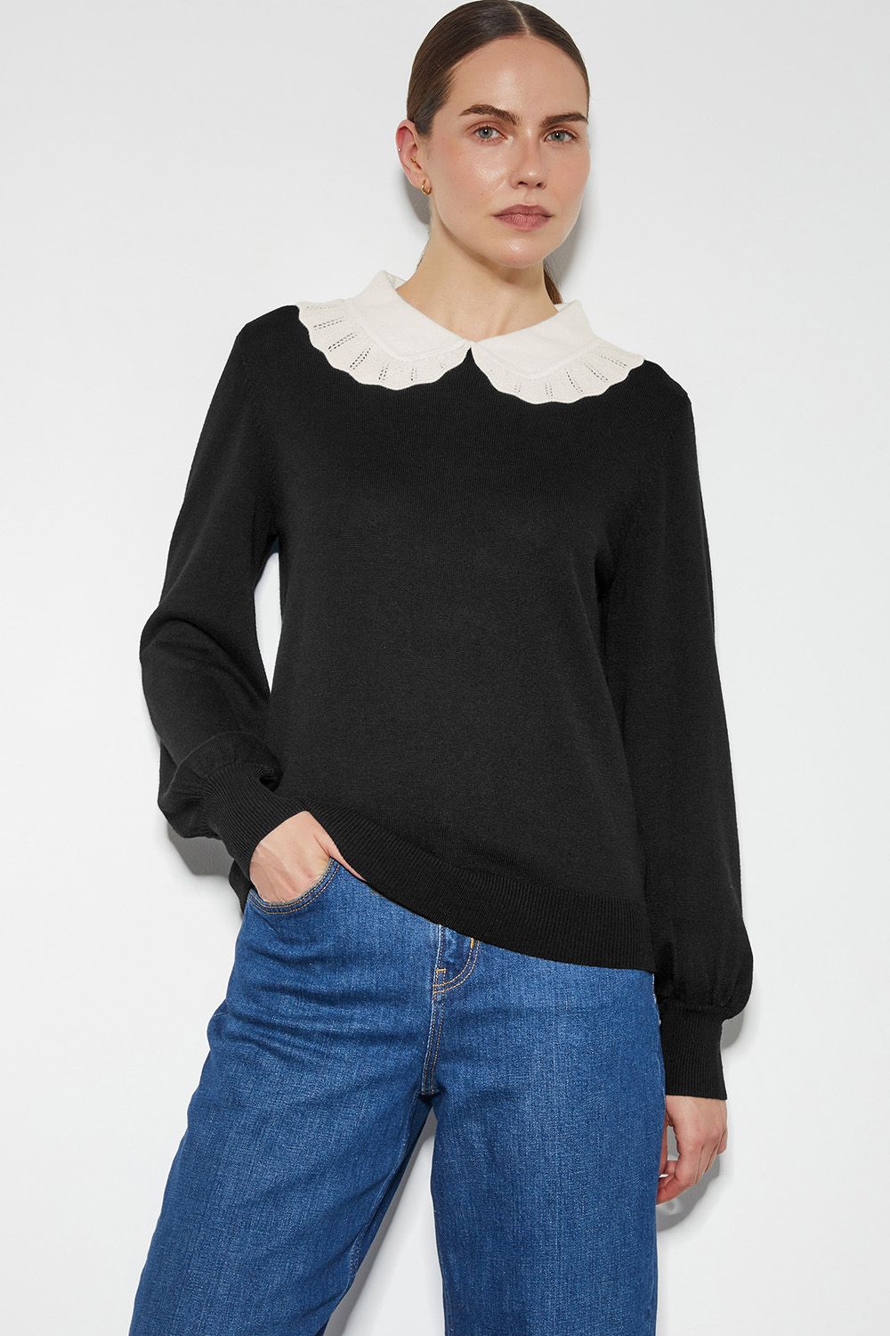 Cleo Pointelle Collar Jumper Black