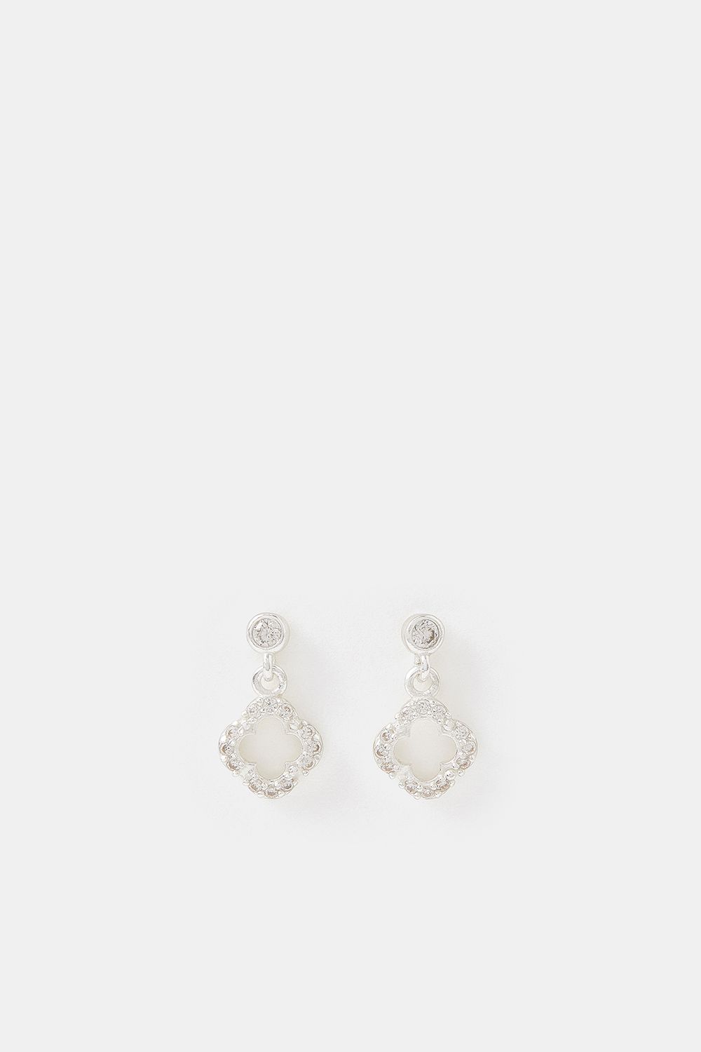 Sterling Silver Diamante Clover Drop Earrings