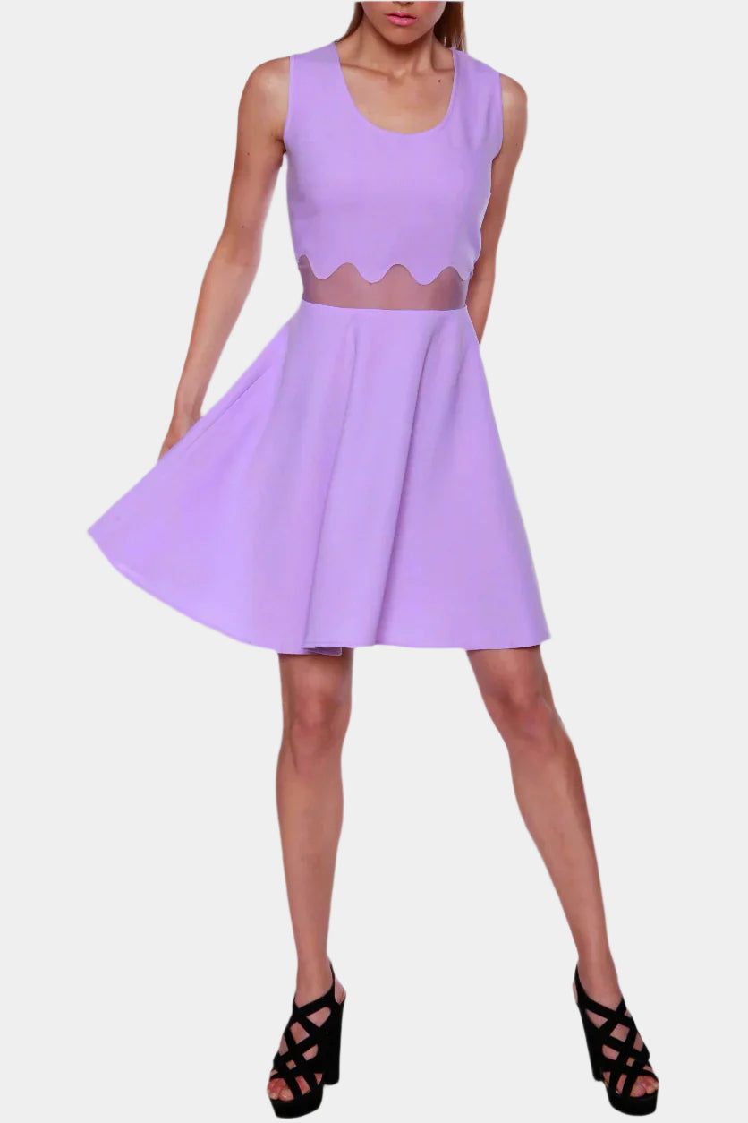 Scalloped Skater Dress with Sheer Waist