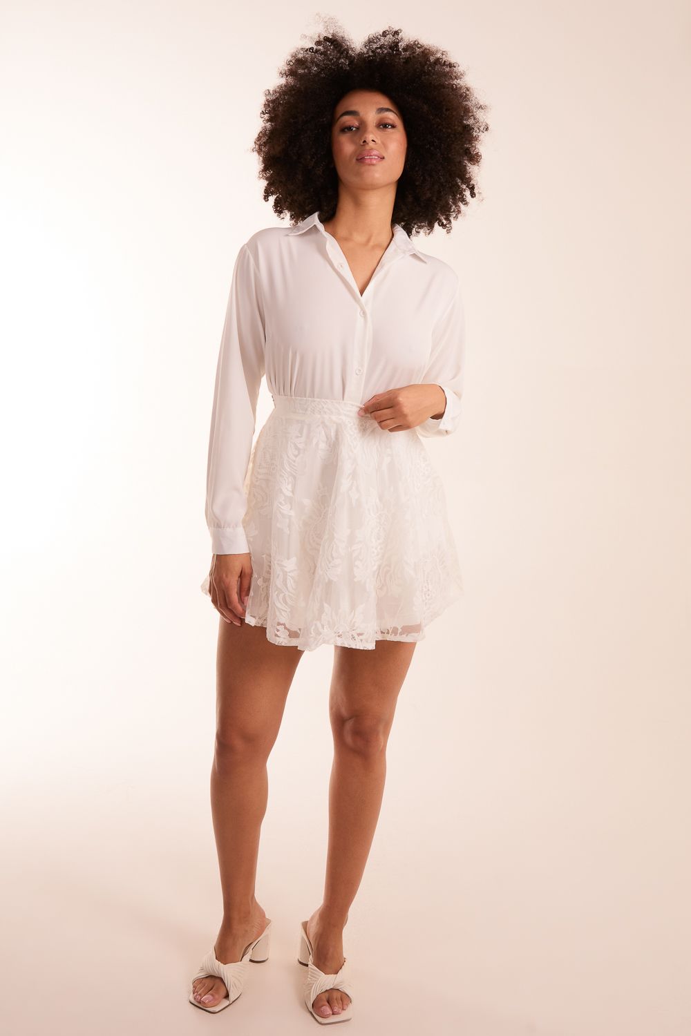 White Embroidered Mesh Skirt