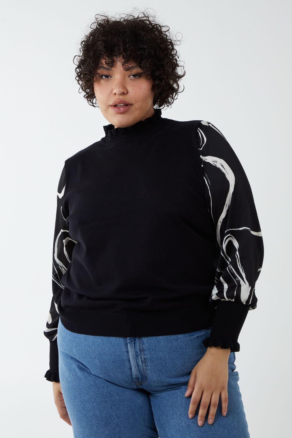 Curve Marble Sleeve Frill Jumper