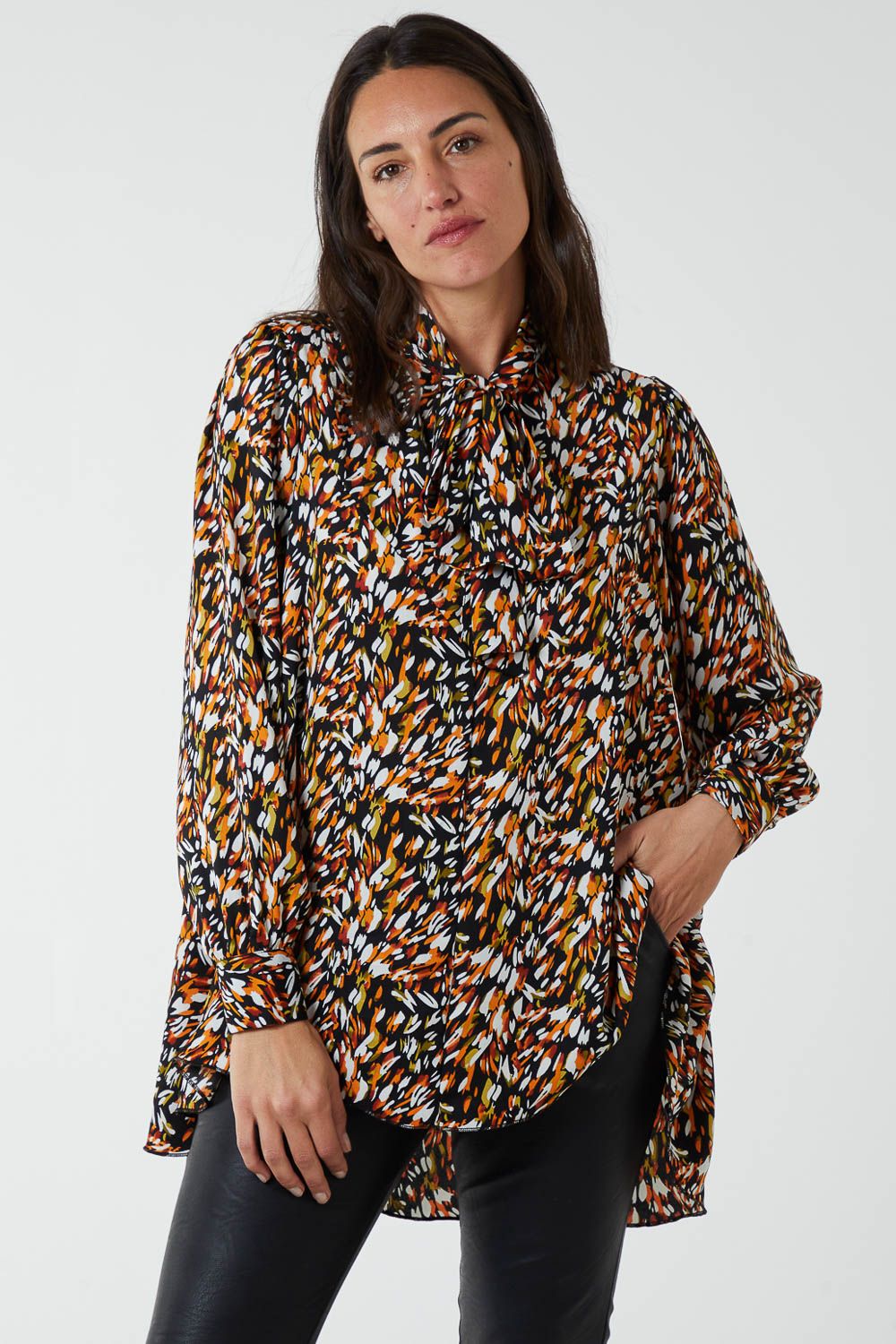 Abstract Animal Print Button Through Blouse