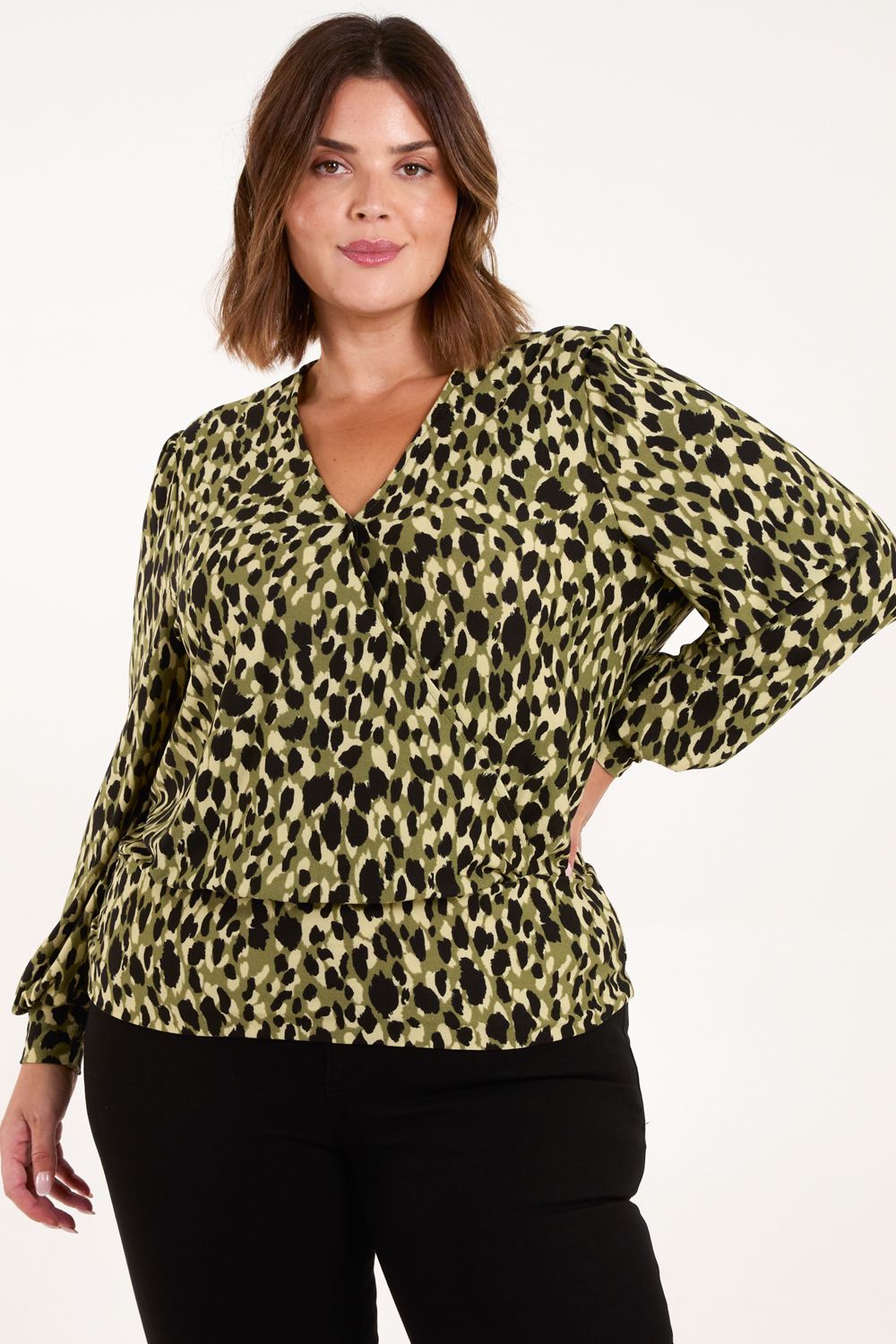 Curve Wrap Front Leopard Print Top