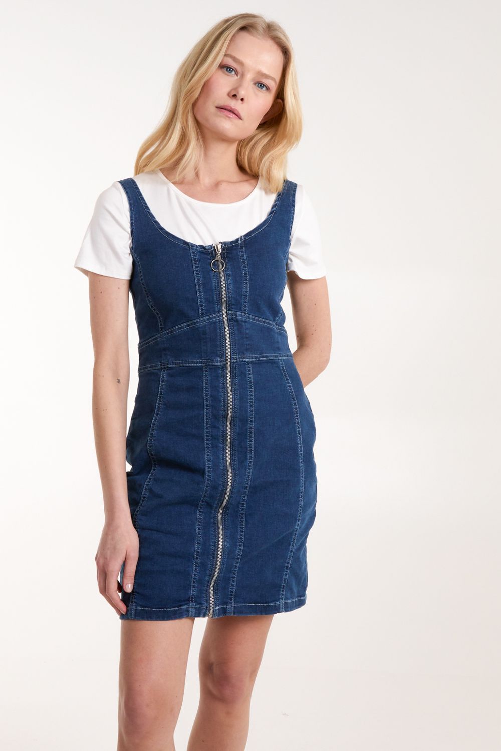 Zip-Up Denim Mini Dress