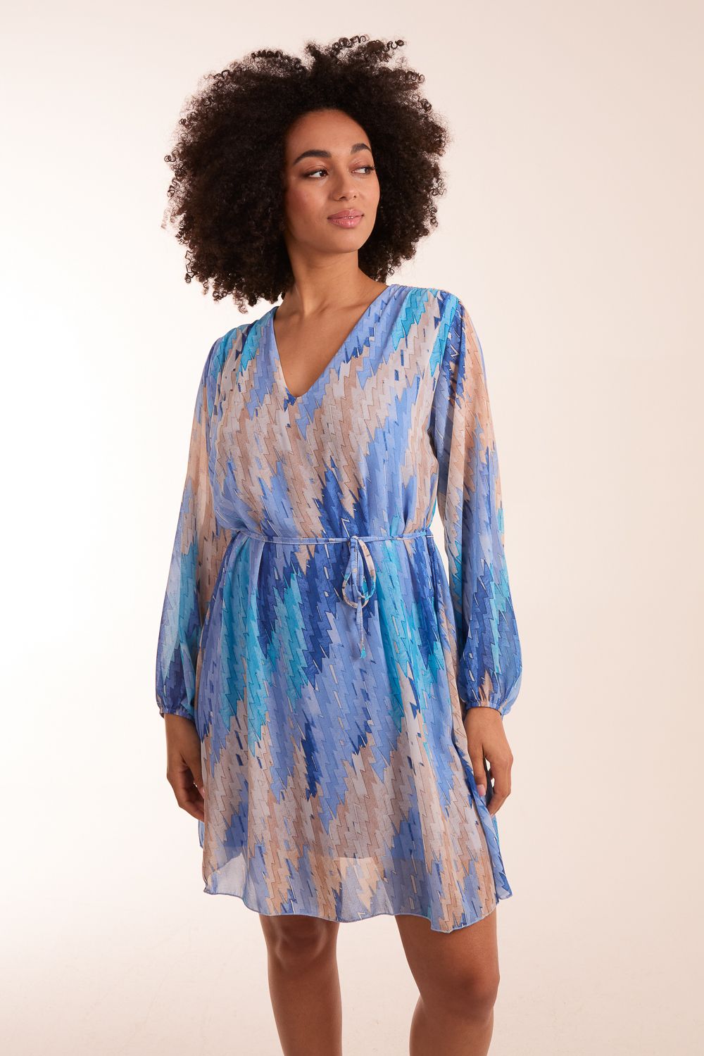 Zig Zag Printed Belted Dress