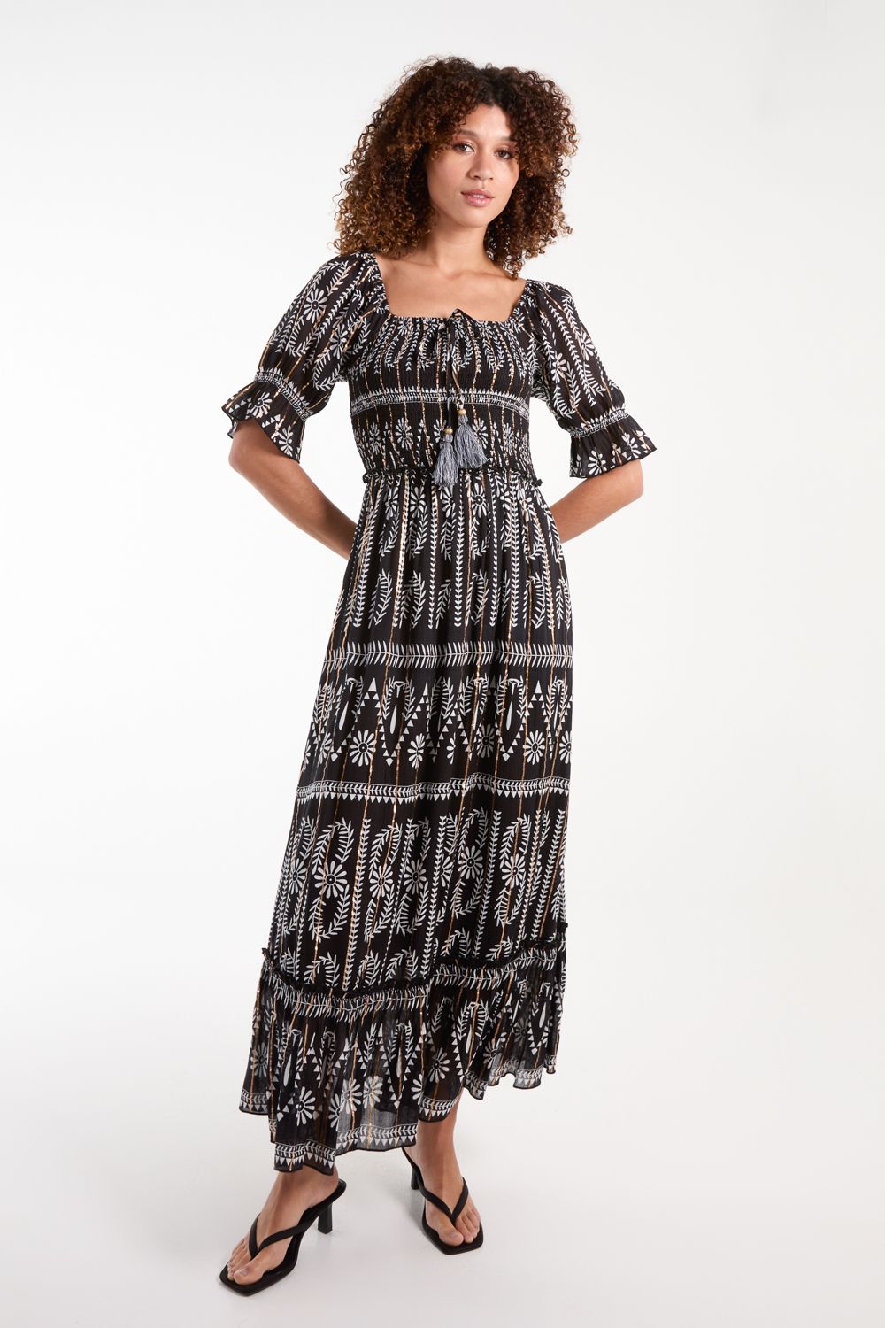 Milkmaid Shirred Square Neck Midi Dress