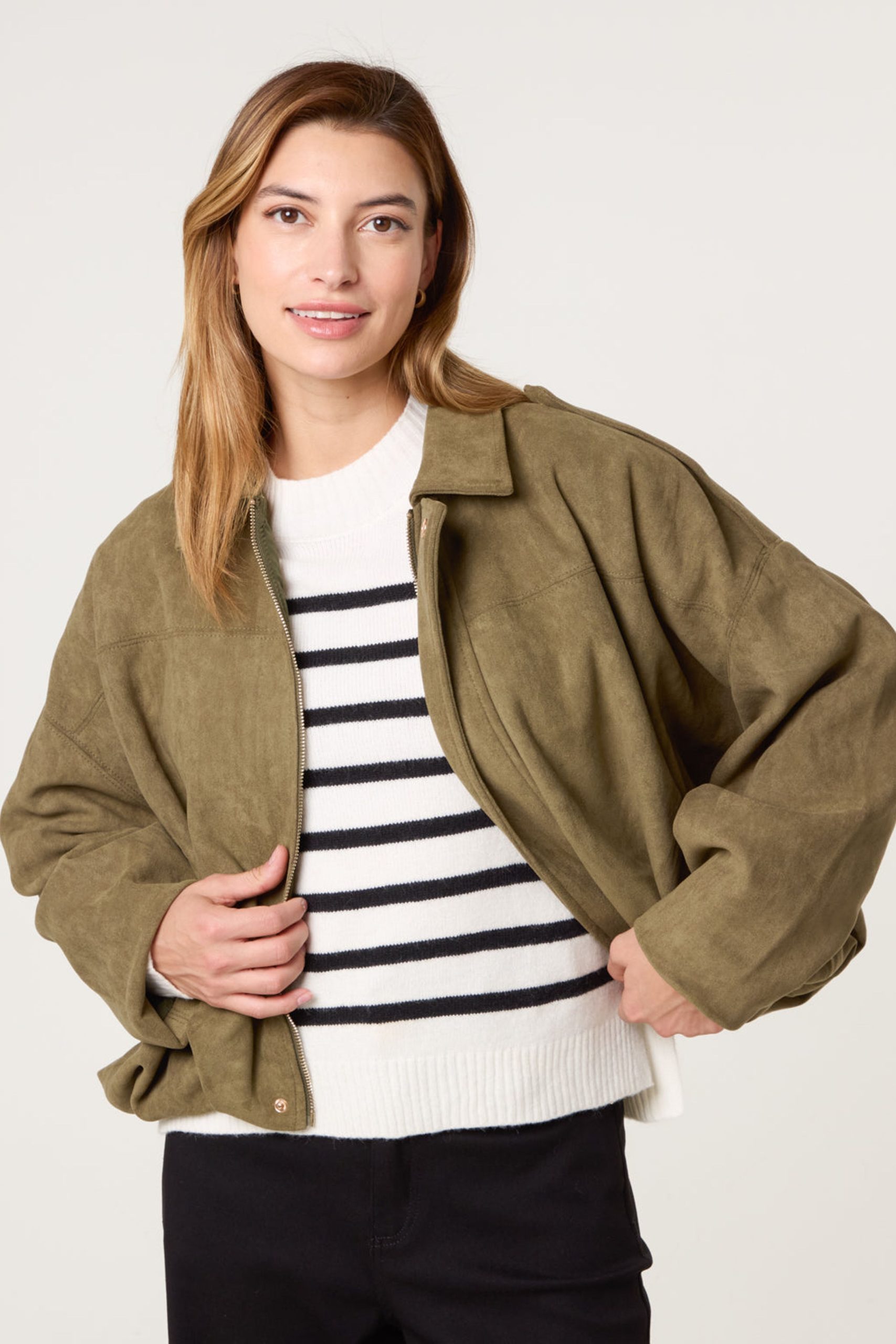 Khaki Suedette Puffball Jacket