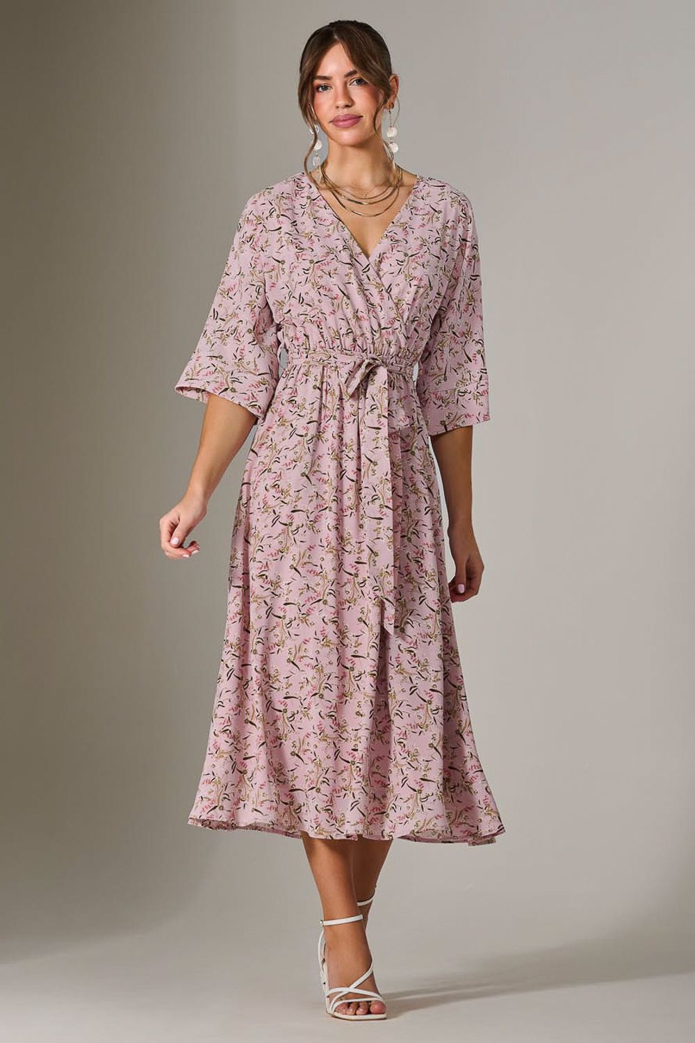 Tie Front Half Sleeve Midi Dress