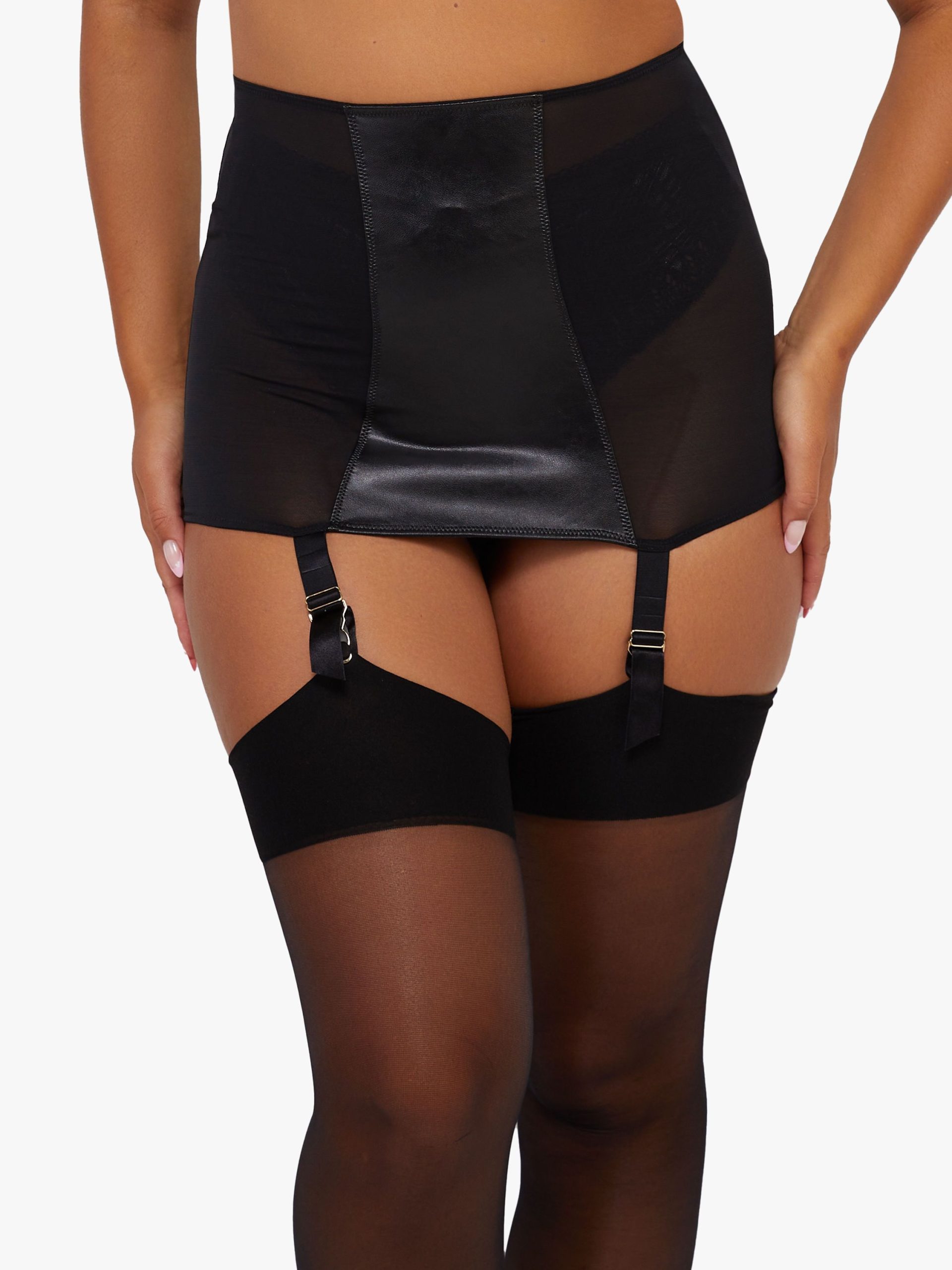 Alessia Black Satin Buckled Harness Suspender