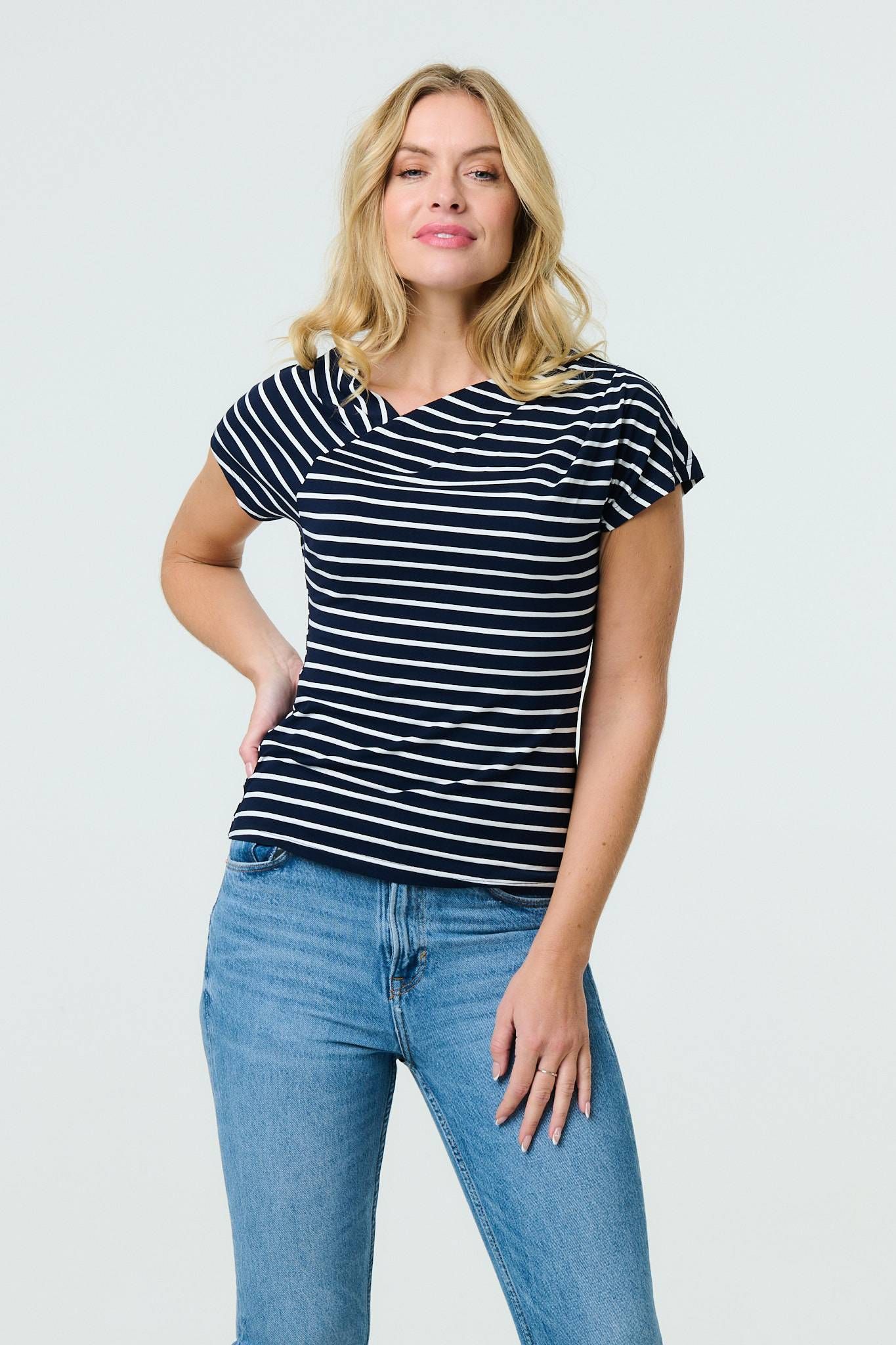 Striped Asymmetric Short Sleeve Top