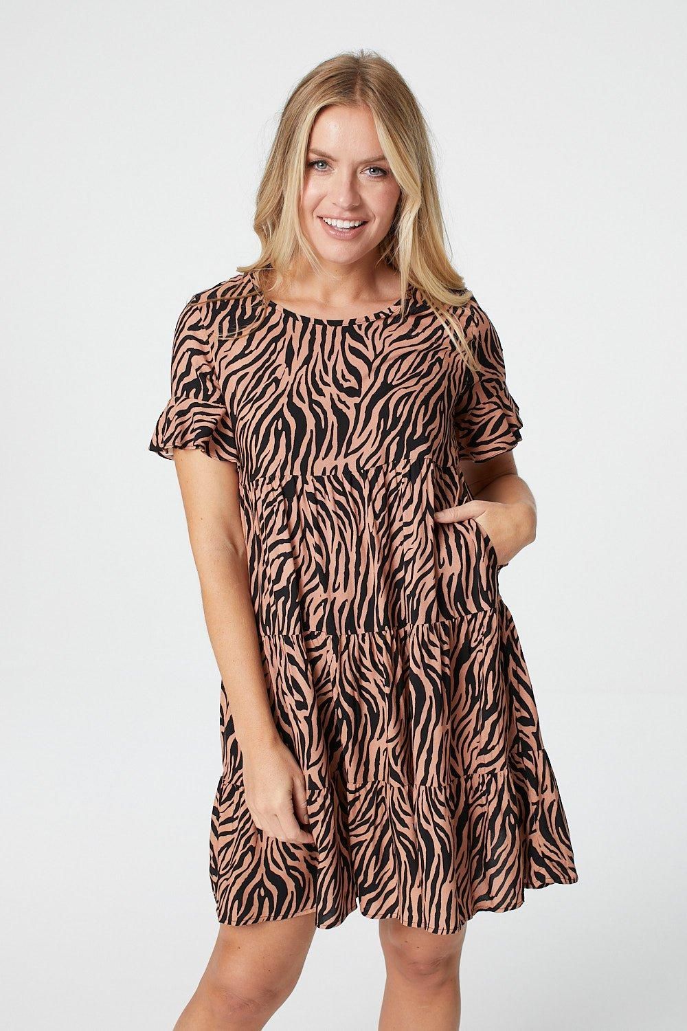 Zebra Print Tiered Smock Dress