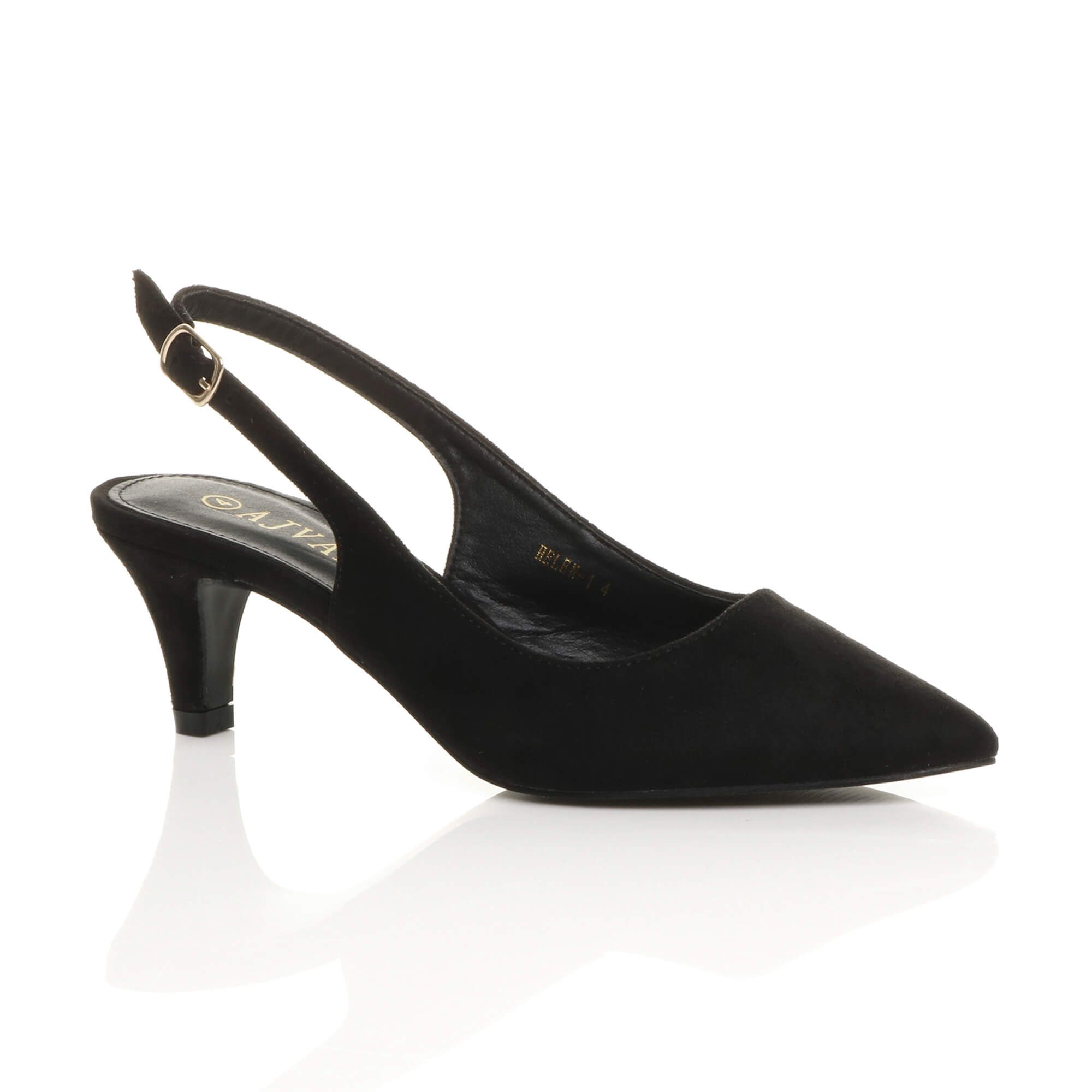 Mid Slim Heel Slingback Pointed Faux Suede Court Shoes