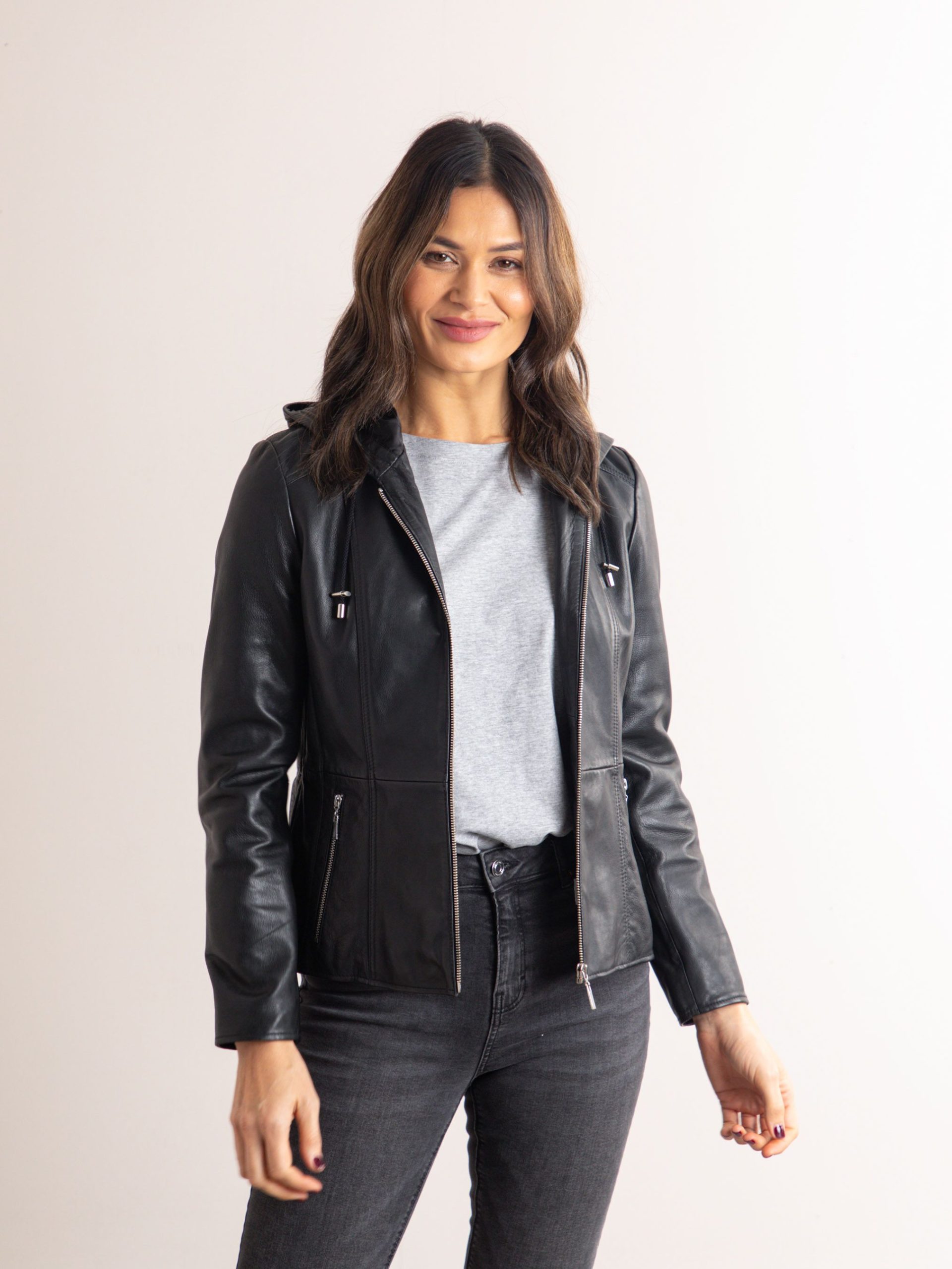'Abbeyville' Hooded Leather Jacket