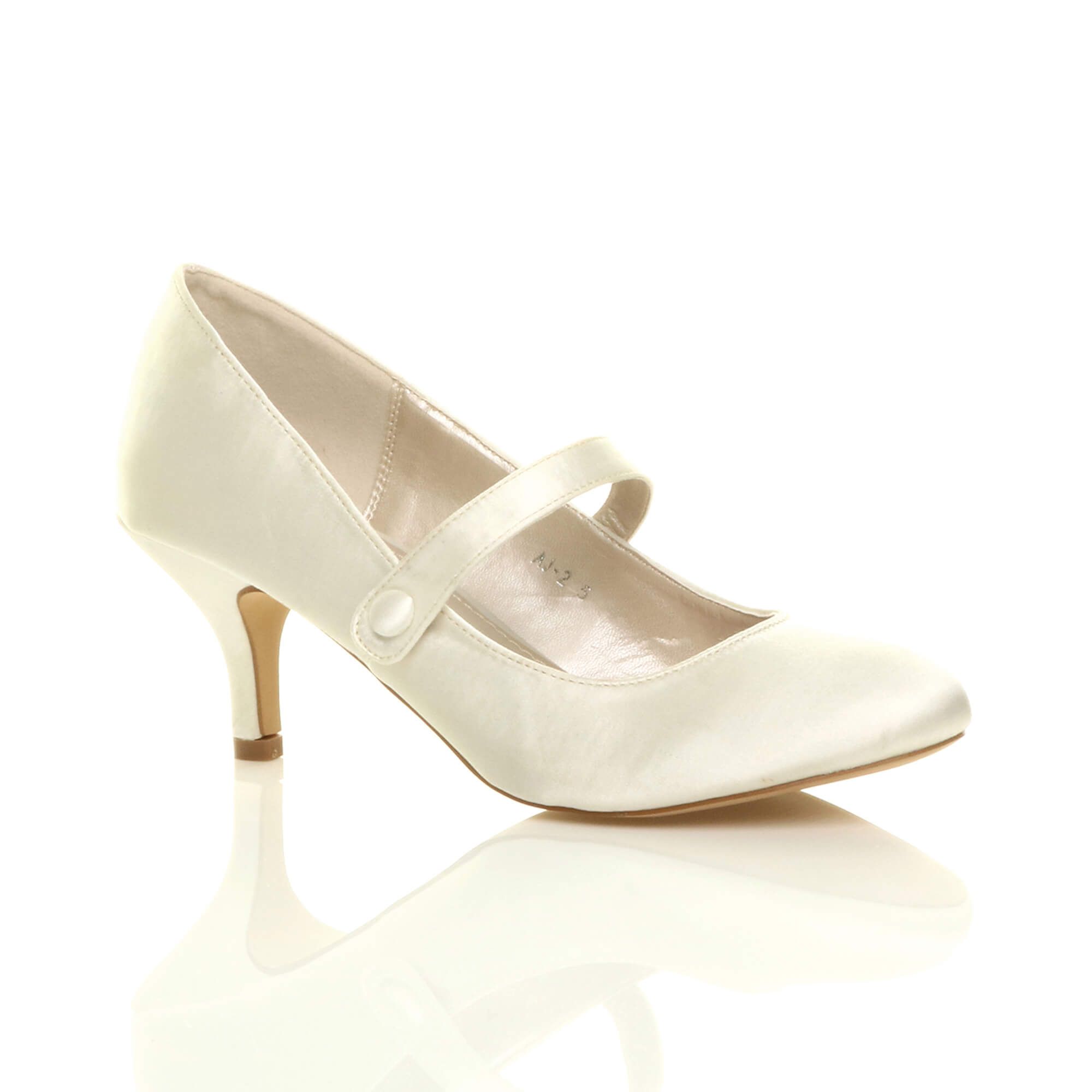 Mid Kitten Heel Mary Jane Satin Court Shoes