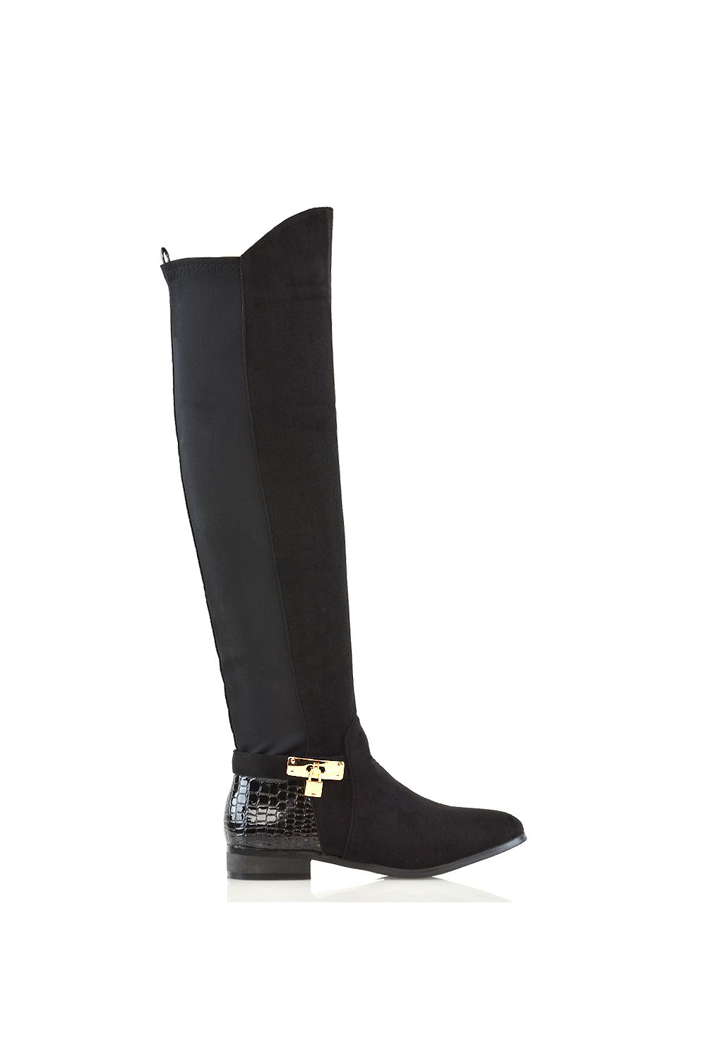 'Bella' Flat Elasticated Over The Knee Boots With Zip Fastening