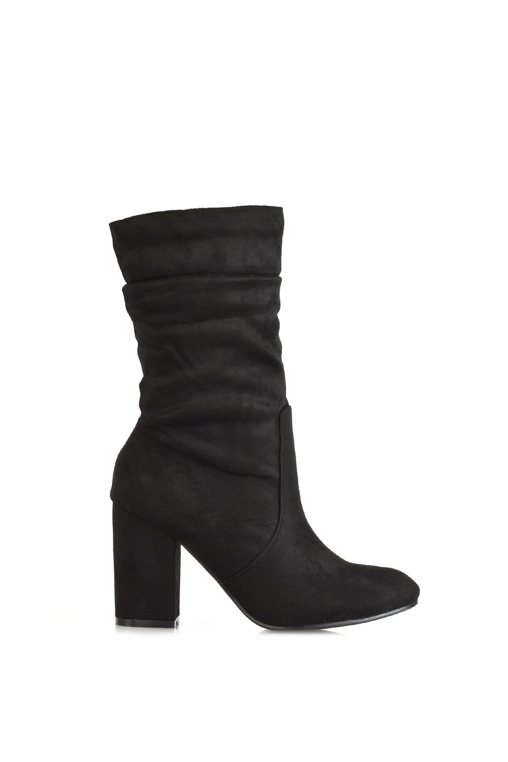 'Belle' Mid Calf High Block Heel Ruched Boots