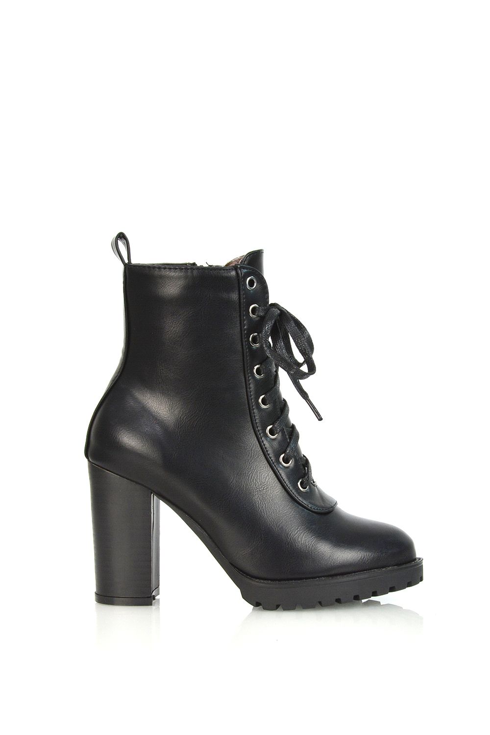 'Ariel' Lace up High Block Heel Zip-up Biker Ankle Boots