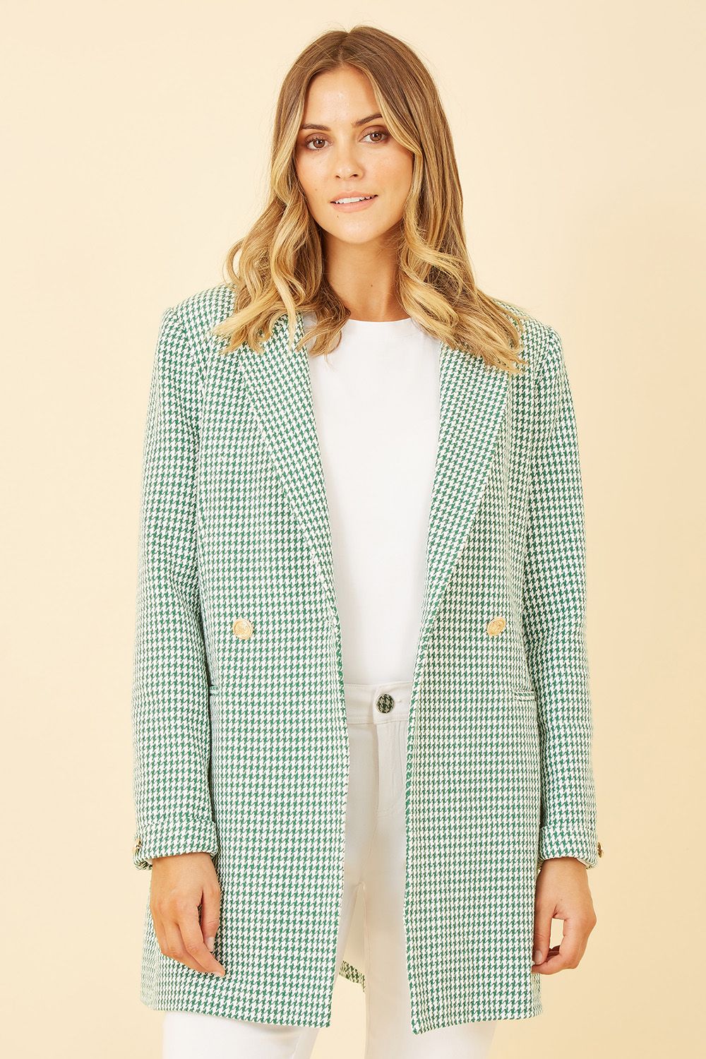 Green Check Long Line Blazer